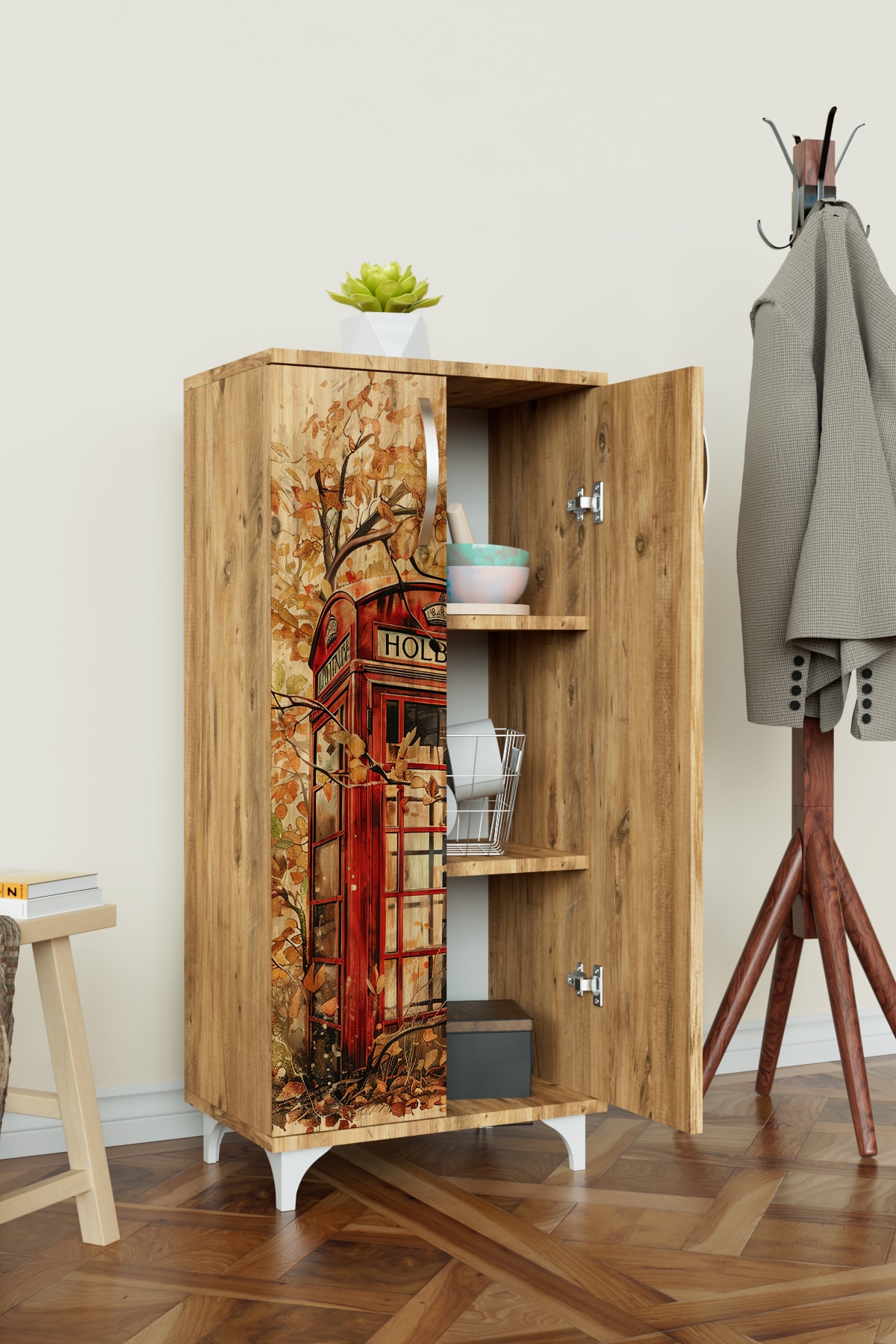 Phone Box 3 Raflı Çok Amaçlı Dolap Mutfak Salon Banyo Ofis Salon Dolabı