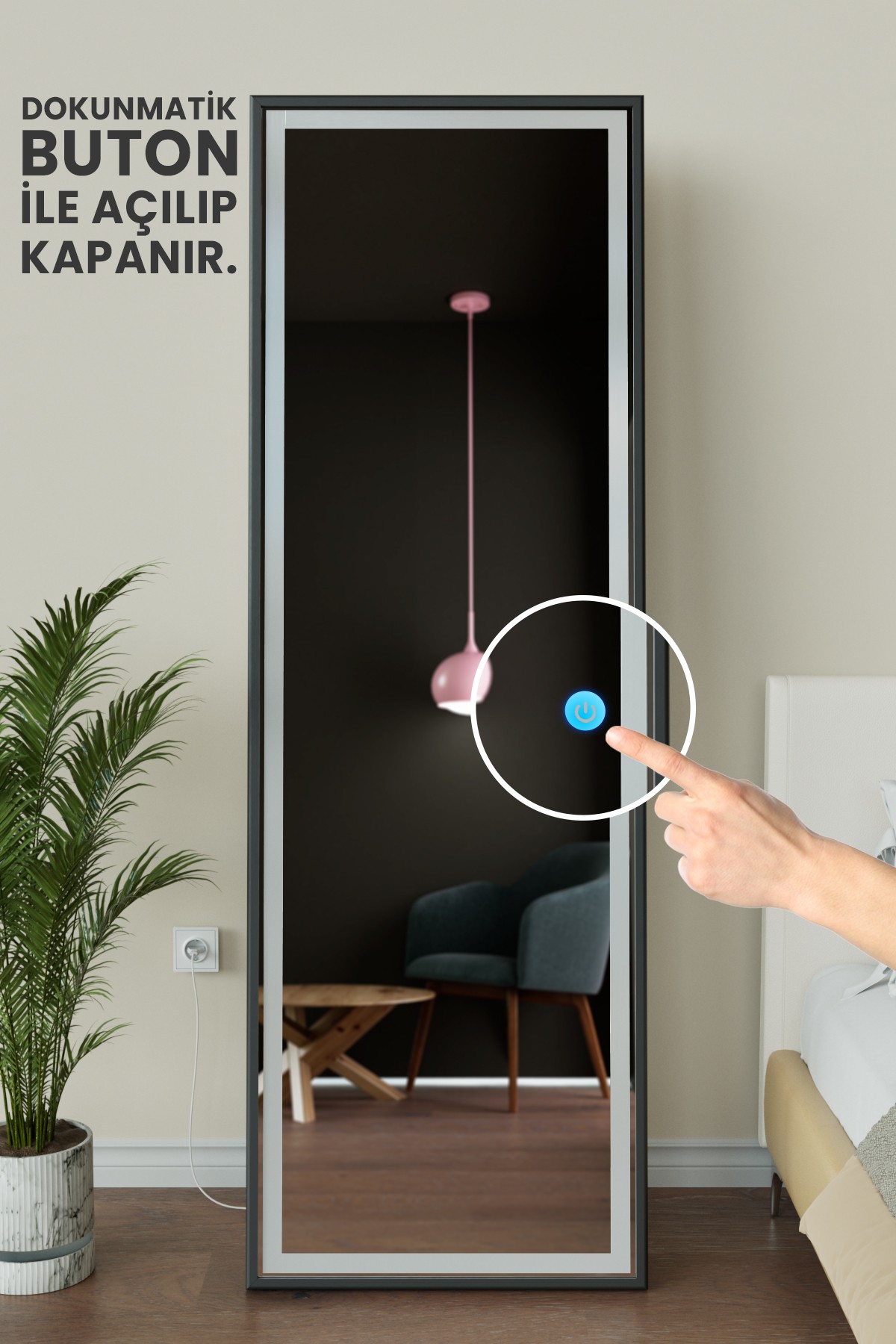 LED Işıklı Boy Aynası Lazer Kumlamalı 60x180 CM