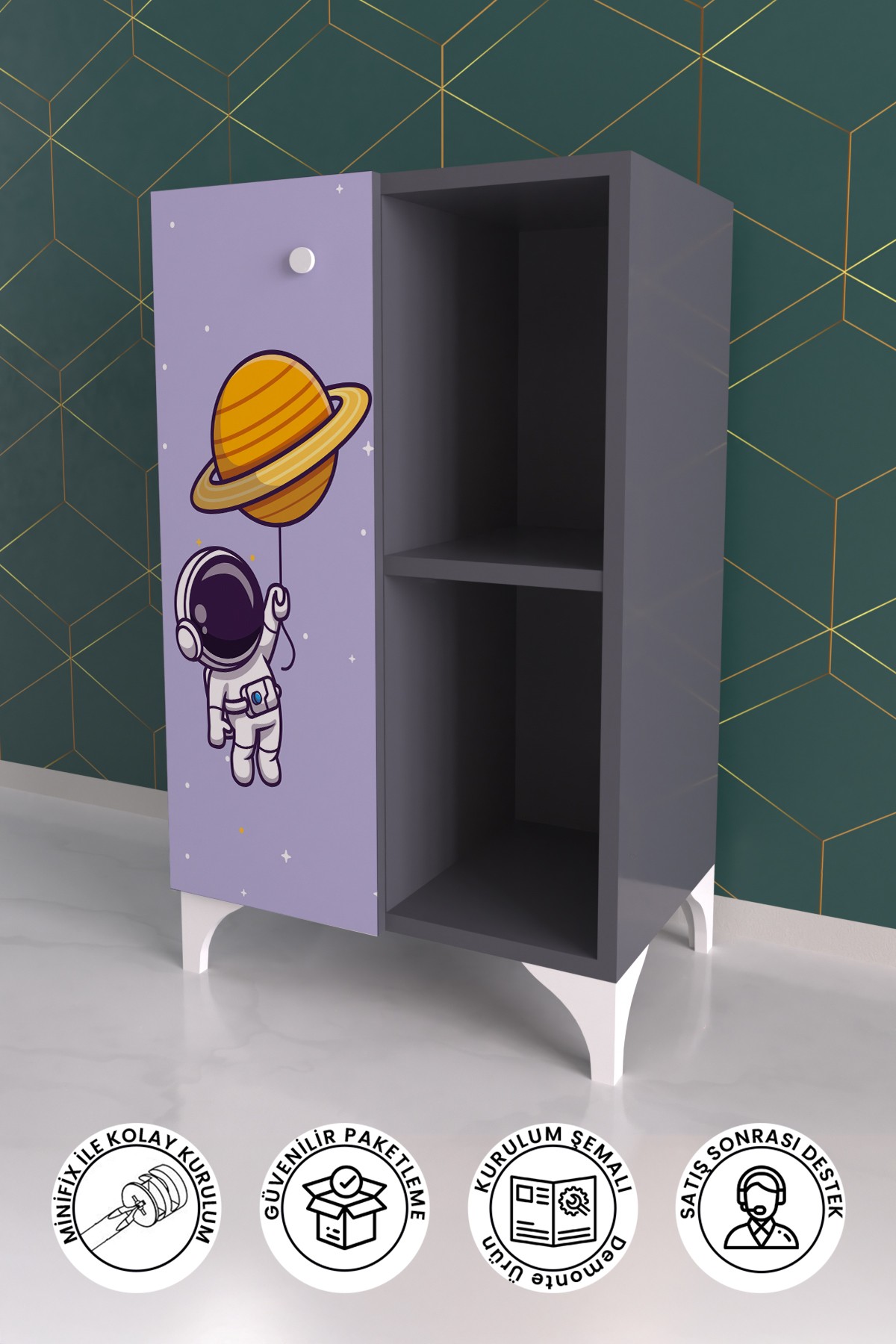 2 Raflı tek kapak Tiny astronaut Çocuk Odası Çok Amaçlı Dolabı