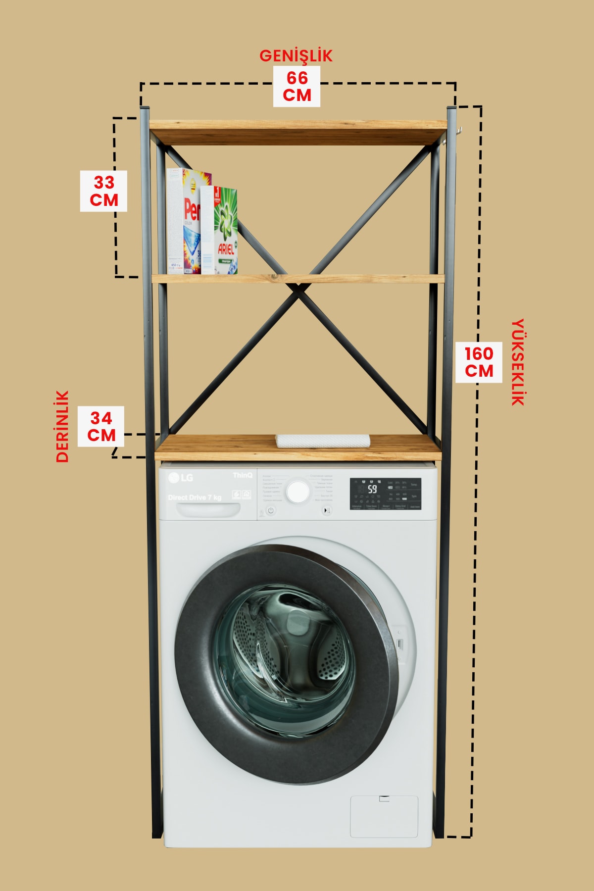 Askılıklı Çamaşır Makinesi Üstü Banyo Düzenleyici Raf Çok Amaçlı Organizer
