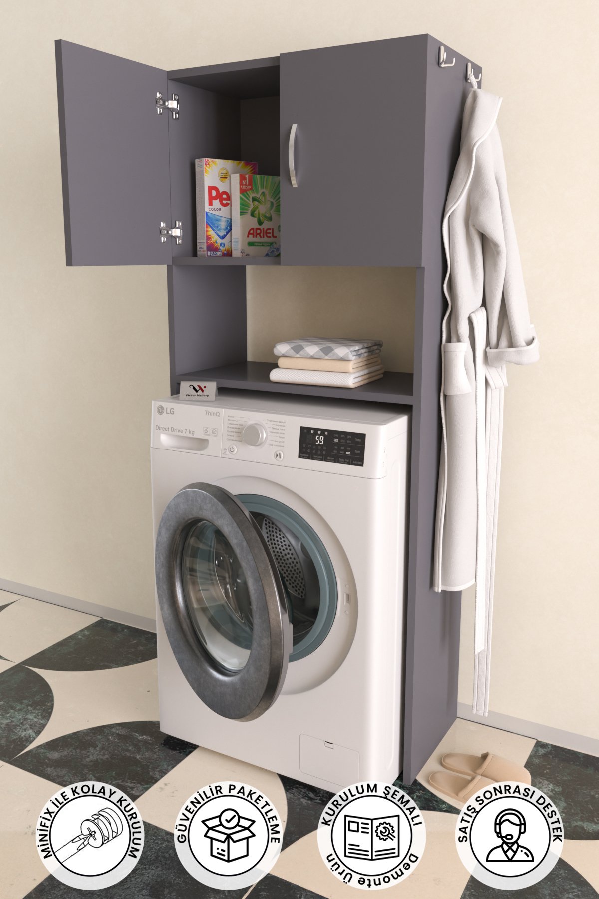 Askılıklı Çamaşır Makinesi Üstü Dolap Banyo Düzenleyici Çok Amaçlı Dolap