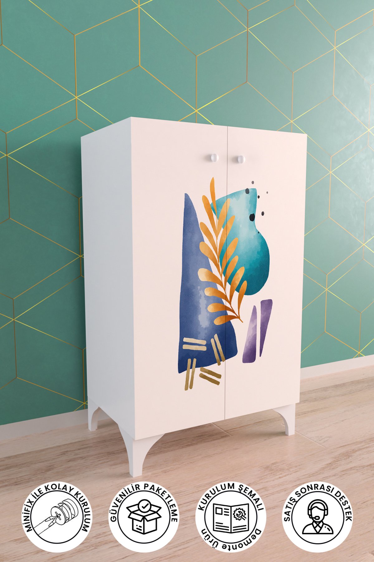 Virgo Renkli 2 Raflı Çok Amaçlı Dolap Mutfak Salon Ofis Dolabı