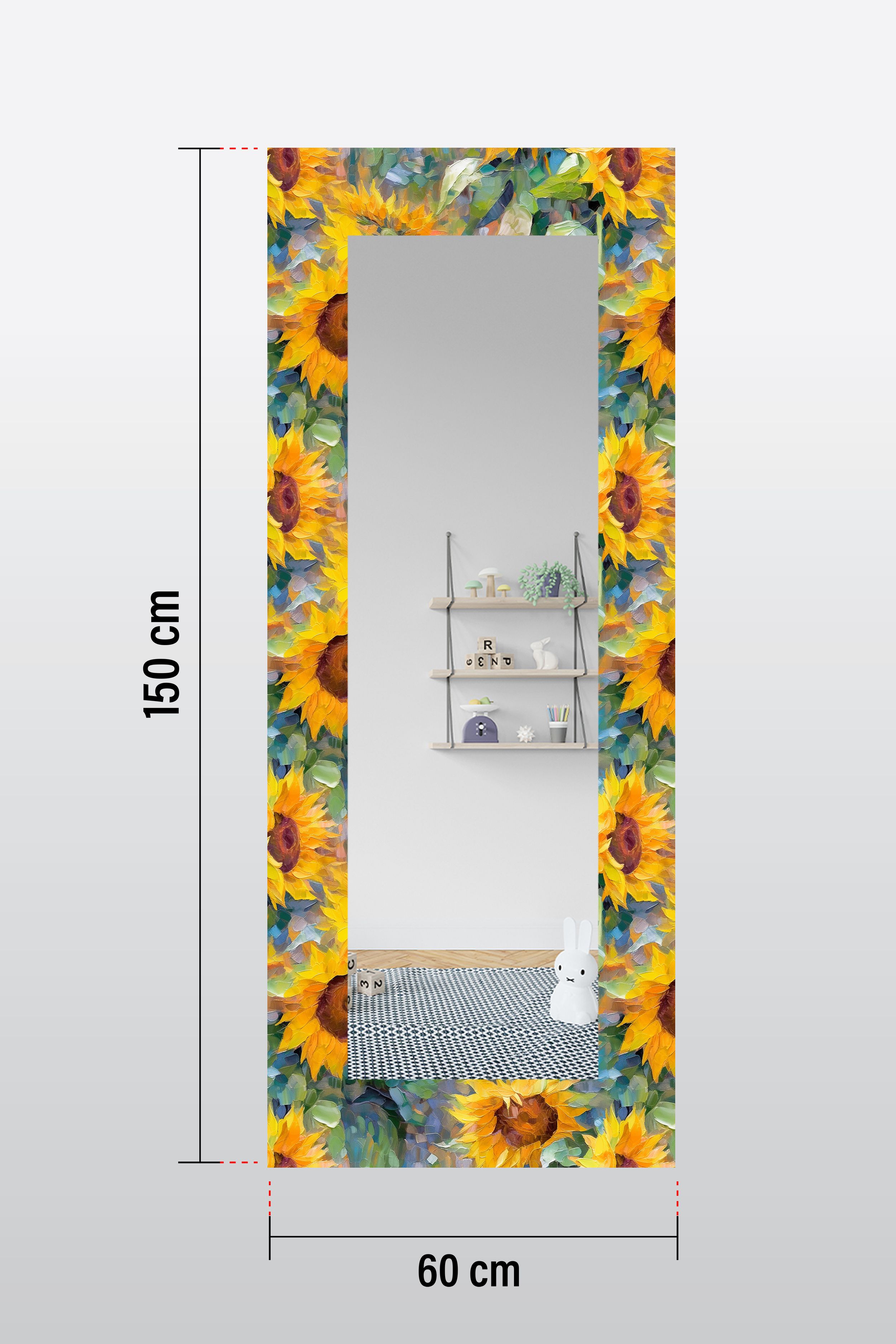 Ayçiçeği Desenli Dekoratif Boy Aynası 150x60 cm