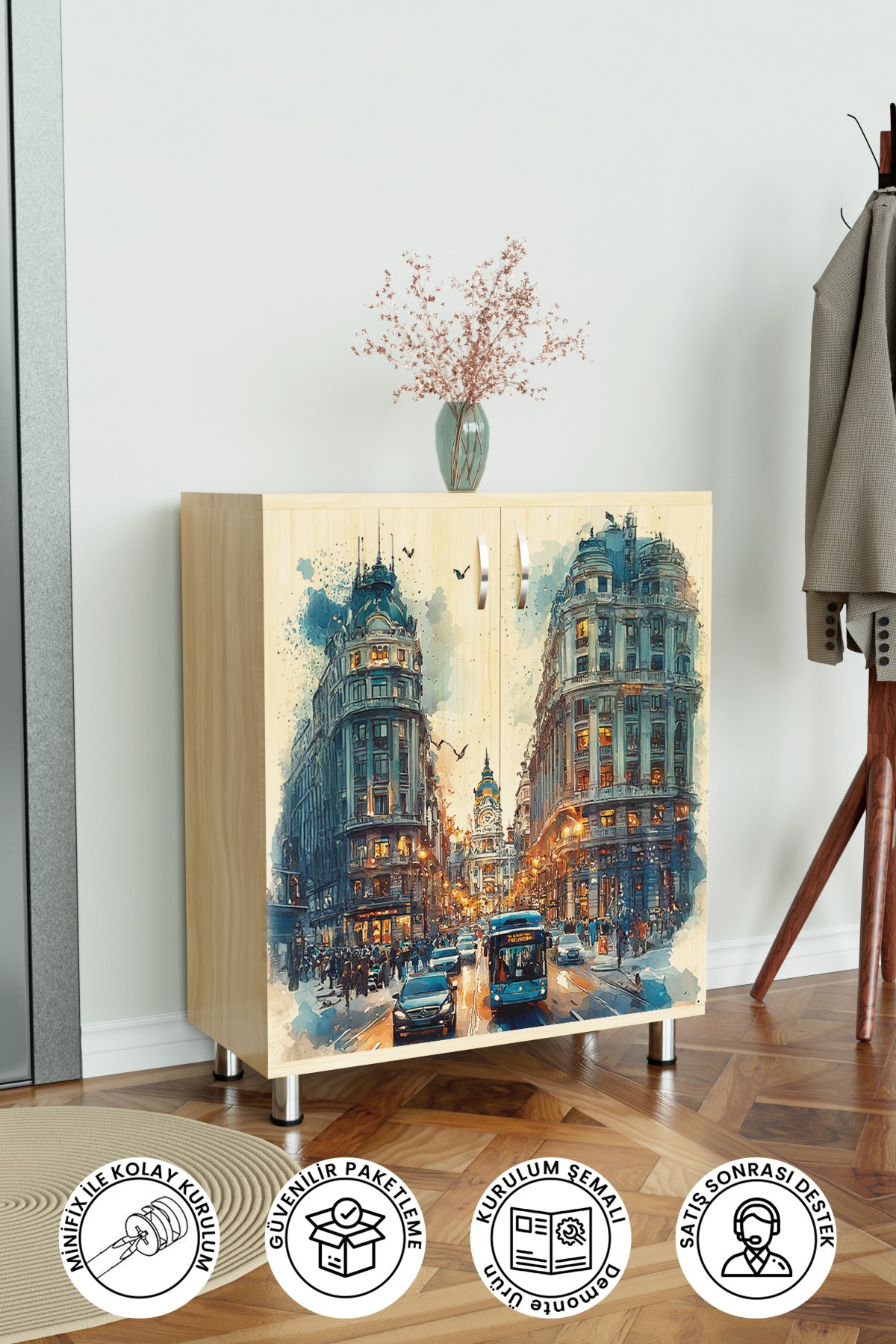 City Lights 4 Raflı Ayakkabılık Antre Hol Çok Amaçlı Ayakkabı Dolabı