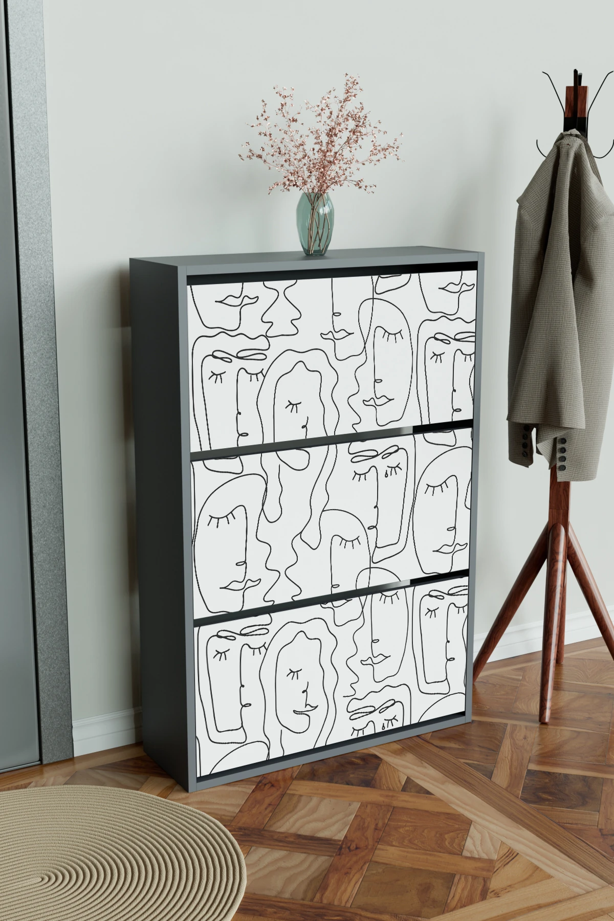 "Minimal Faces" 3 Bölmeli Liovian Düşer Kapak Ayakkabılık