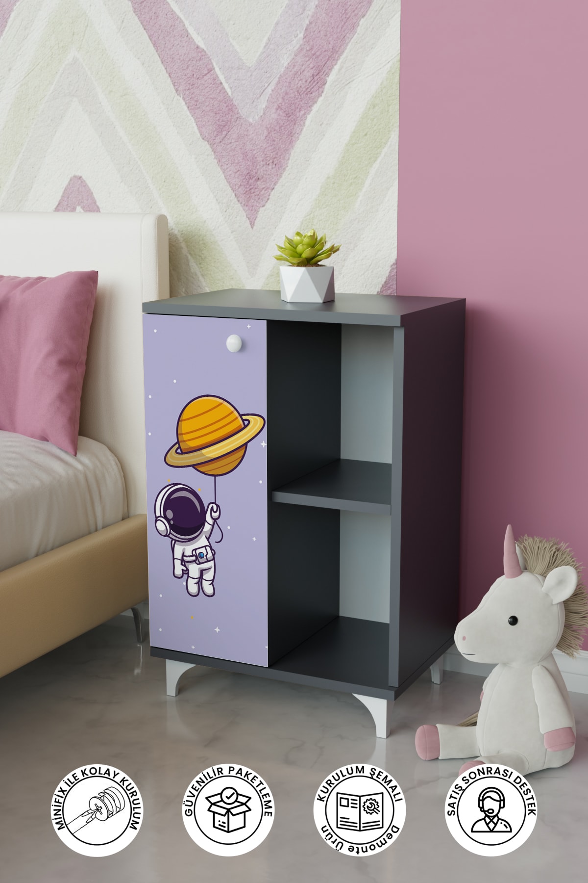 2 Raflı tek kapak Tiny astronaut Çocuk Odası Çok Amaçlı Dolabı
