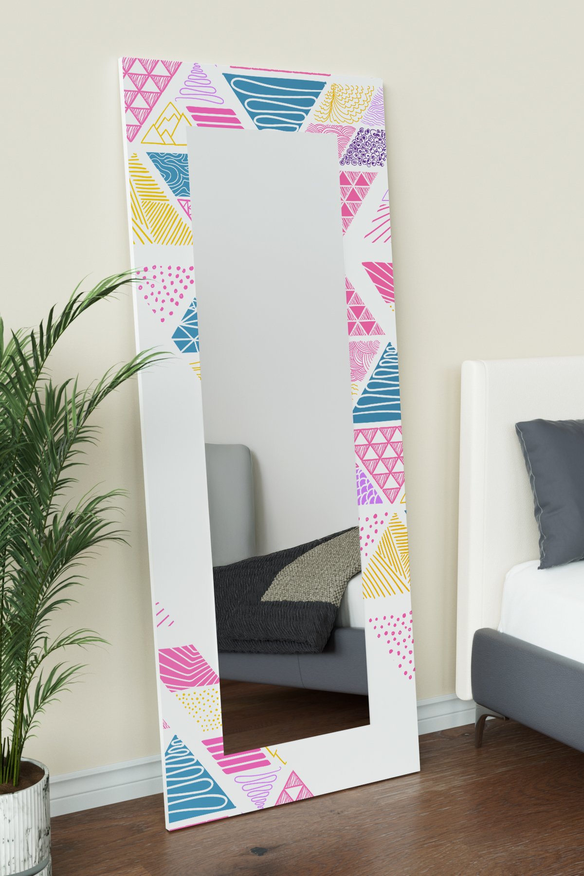 Colorful Triangles Desenli Dekoratif Boy Aynası 150x60 cm