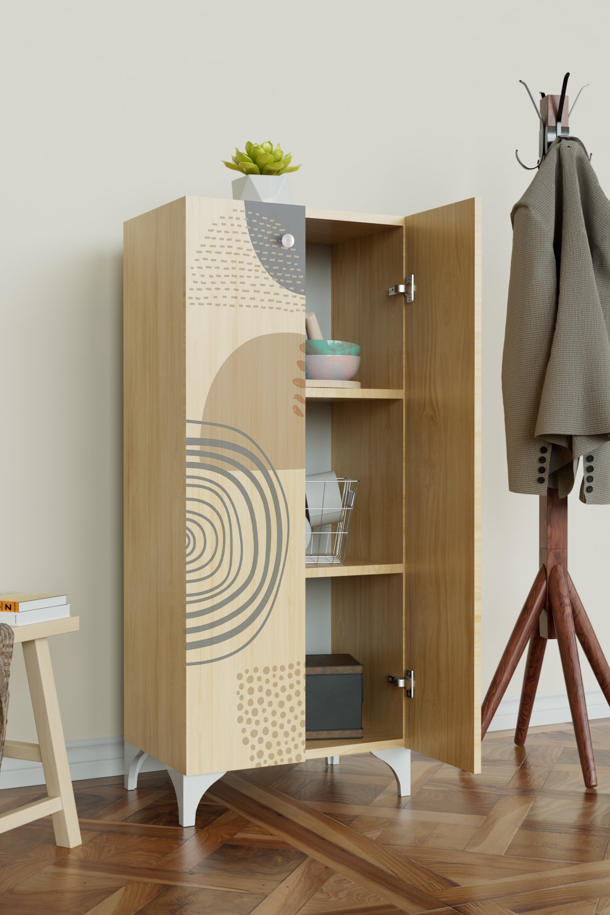 Soft Design 3 Raflı Çok Amaçlı Dolap Mutfak Salon Banyo Ofis Salon Dolabı
