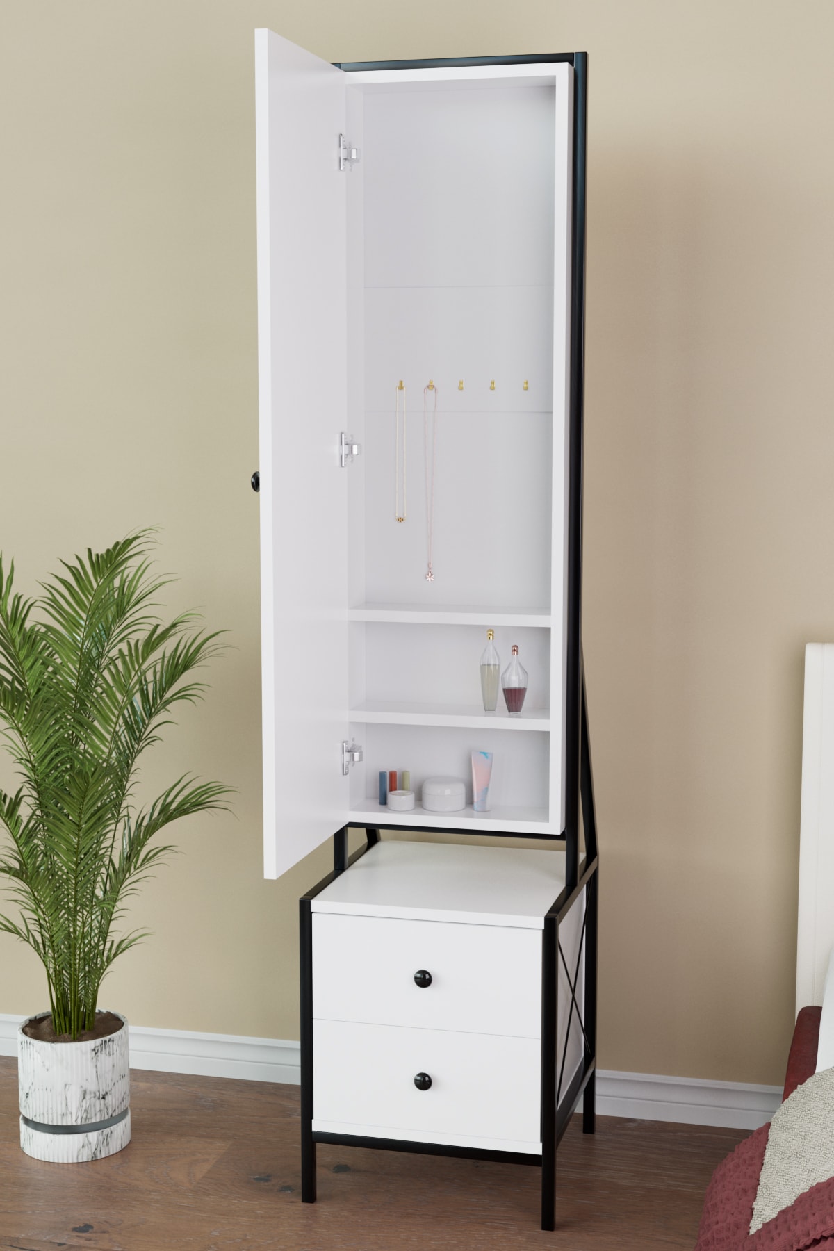 Aynalı Takı ve Aksesuar Dolabı Çekmeceli Çok Amaçlı Dolap