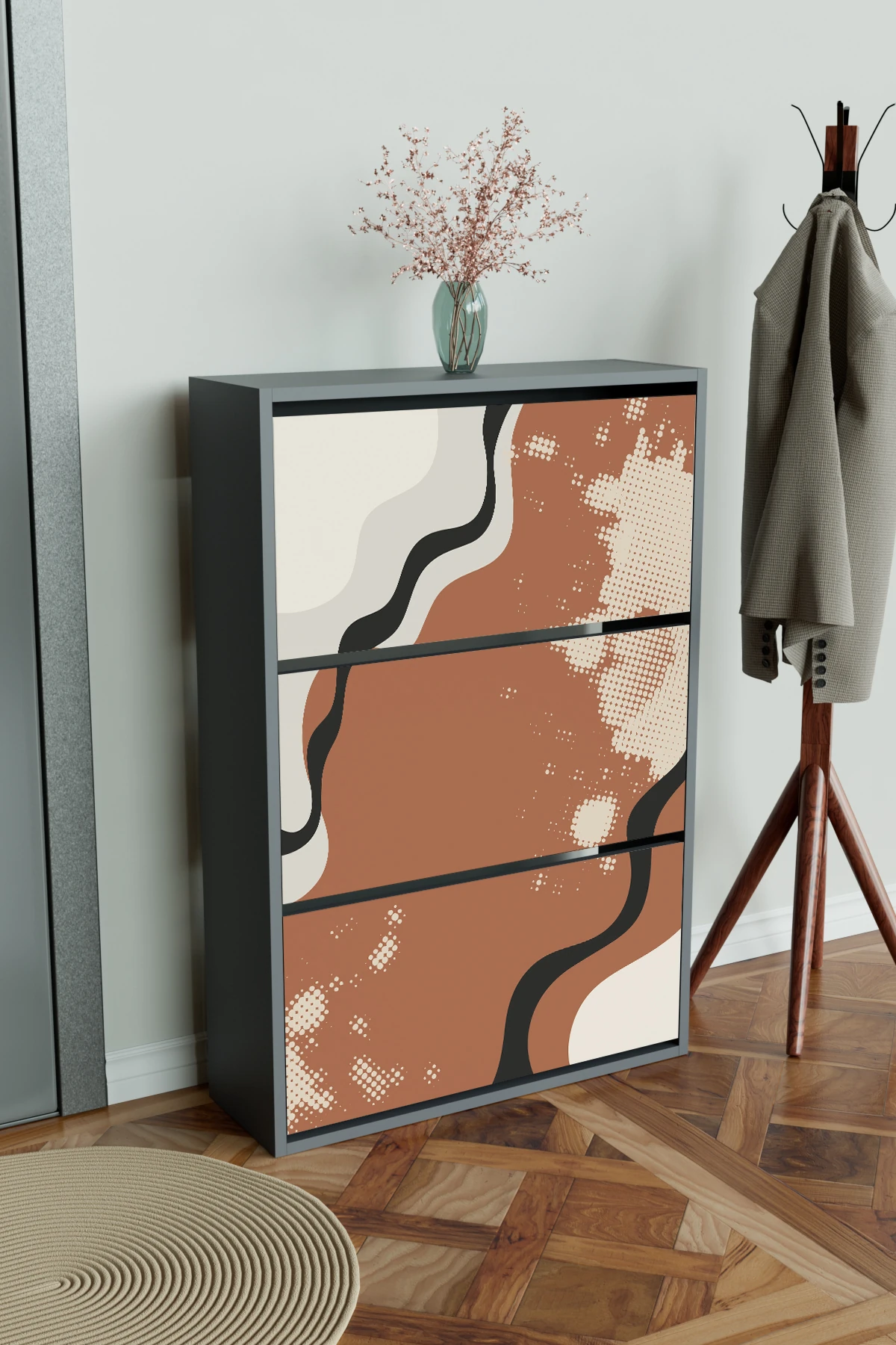 "Abstract design" 3 Bölmeli Liovian Düşer Kapak Ayakkabılık