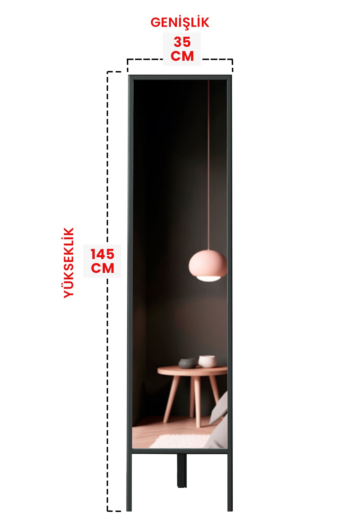 PVC Çerçeveli Ayakli Boy Aynası 145 x 35 cm 