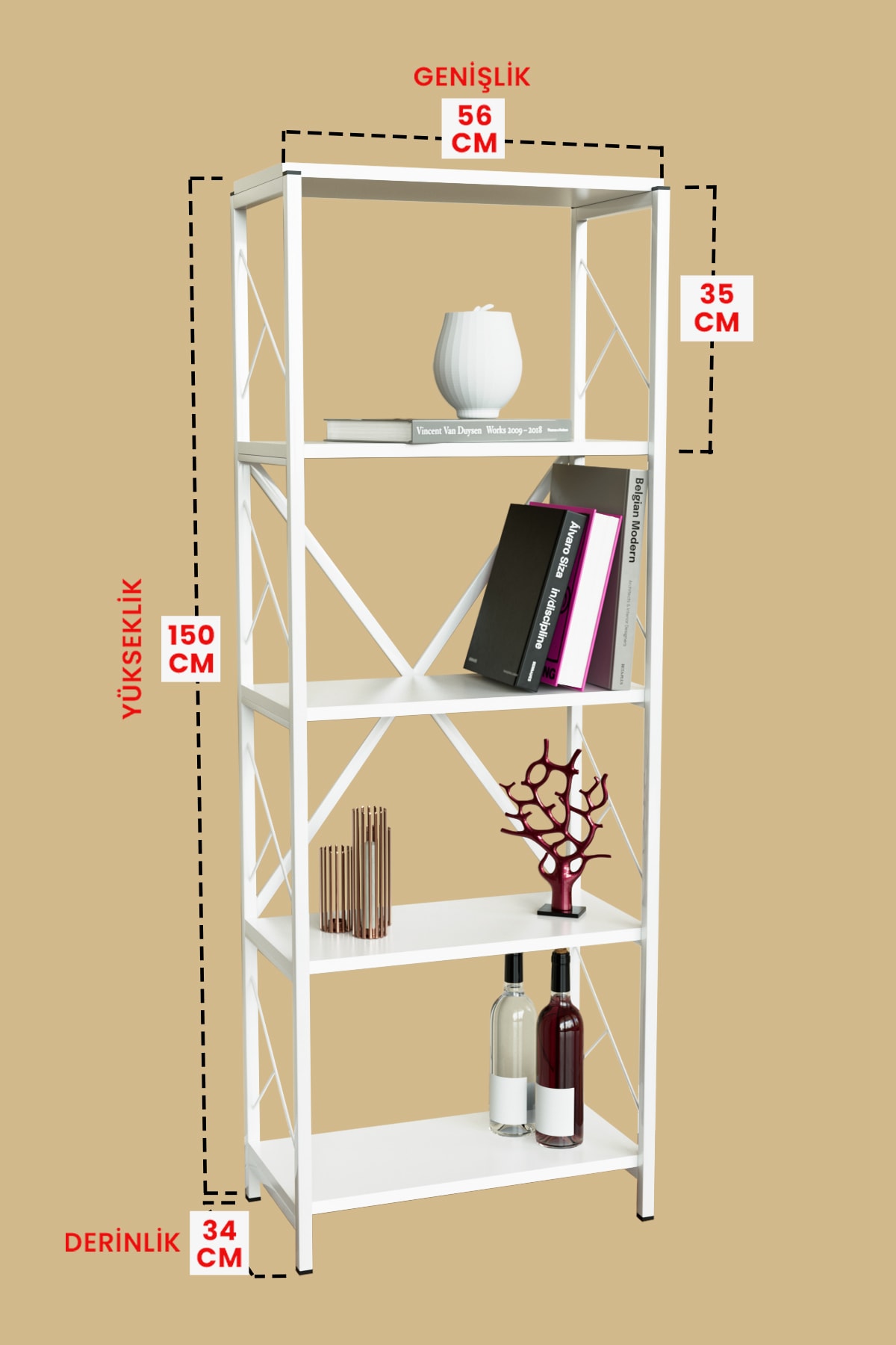 5 Raflı Metal Kitaplık Çok Amaçlı Kütüphane Salon Ofis Evrak Rafları