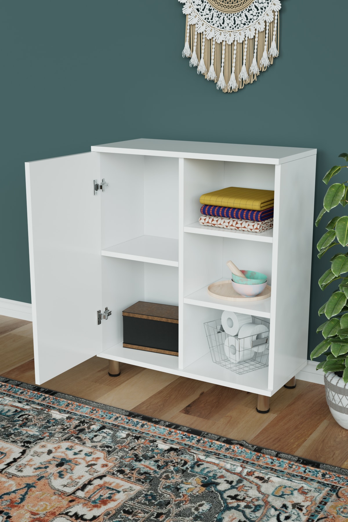 3 Raflı Tek Kapak Daisies Çok Amaçlı Dolabı Mutfak Ofis Banyo Balkon Salon Dolabı