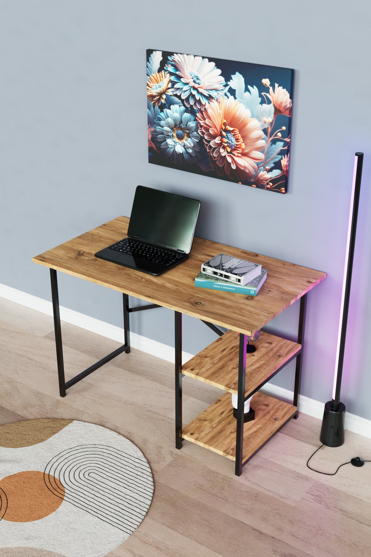 110*60 Cm 2 Raflı Çalışma Masası Metal Ofis Bilgisayar Laptop Ders Masası