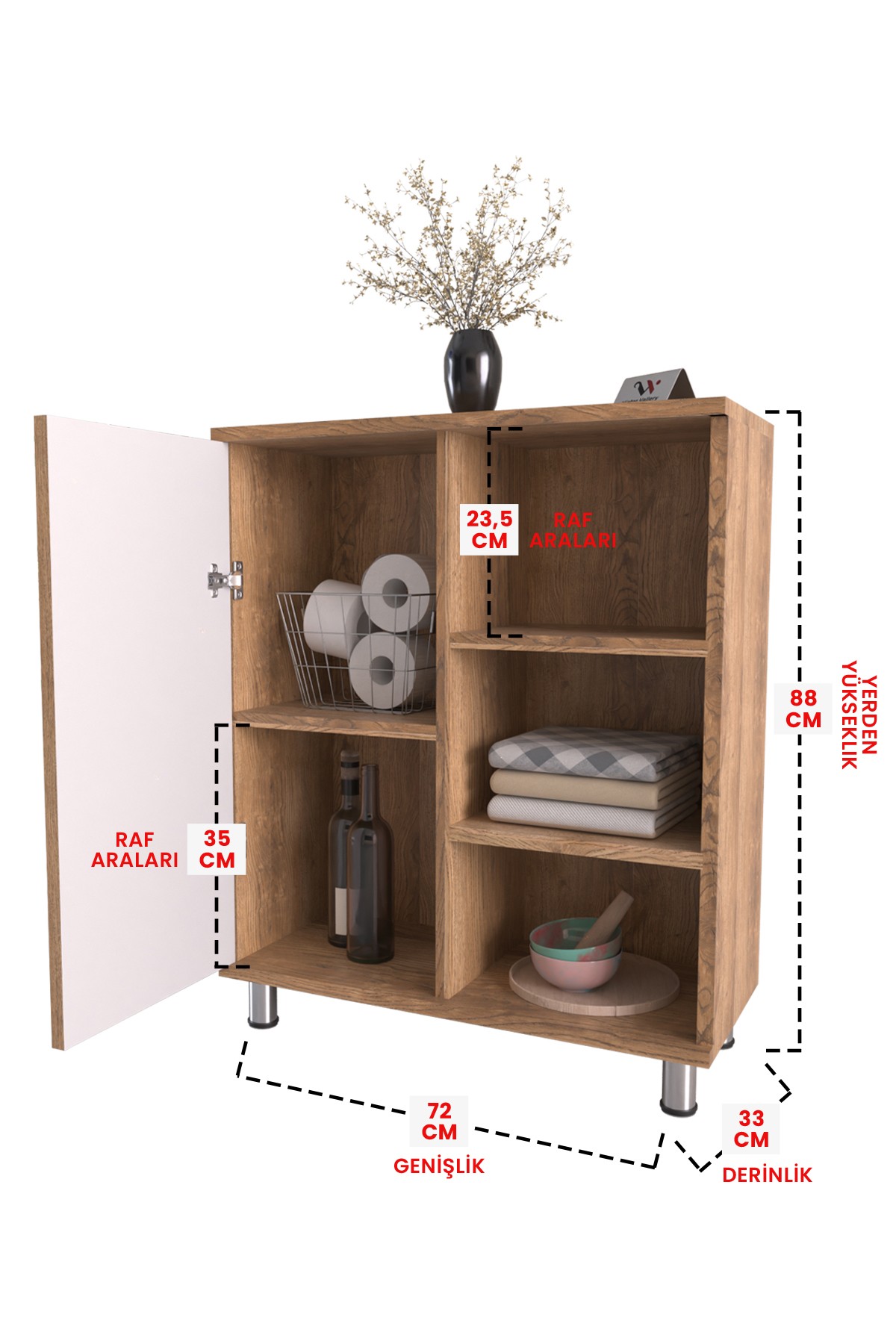 3 Raflı Tek Kapak The Forest Çok Amaçlı Dolabı Mutfak Ofis Banyo Balkon Salon Dolabı