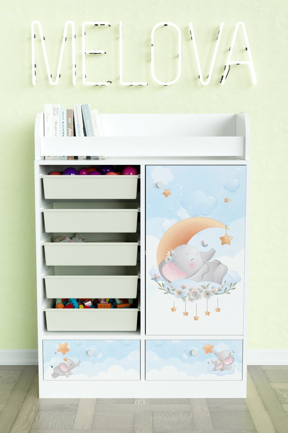 Minik Rüyacı Design "Melova" 5 Sepetli 2 Çekmeceli Çok Amaçlı Oyuncak Dolabı