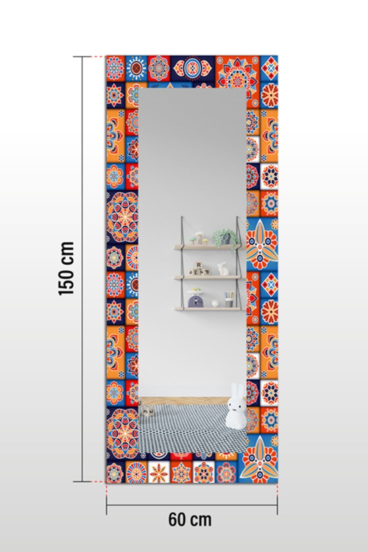 Çini Desenli Dekoratif Duvar Aynası 150x60