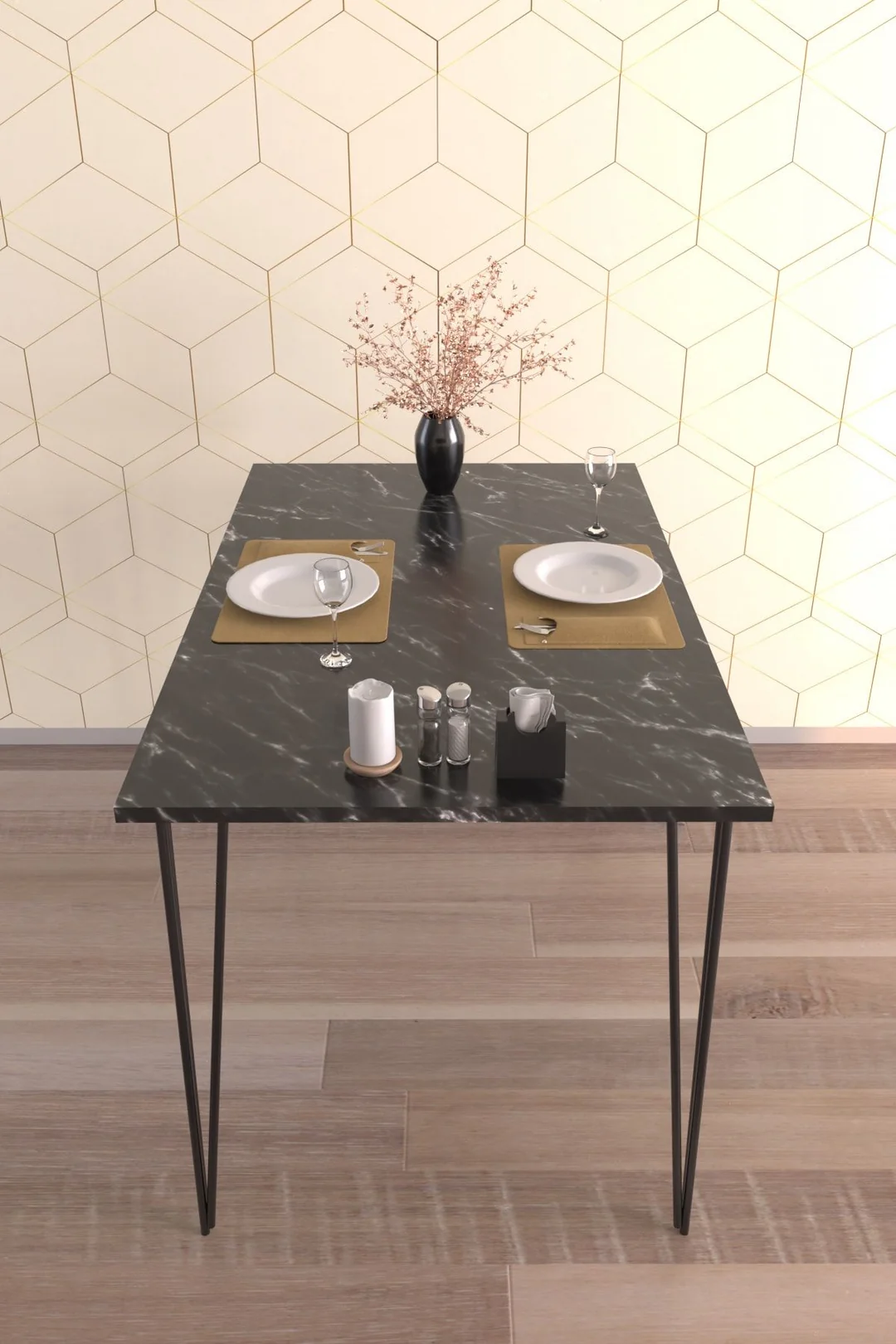 110x70 cm Mermer Desenli Yemek ve Balkon Masası