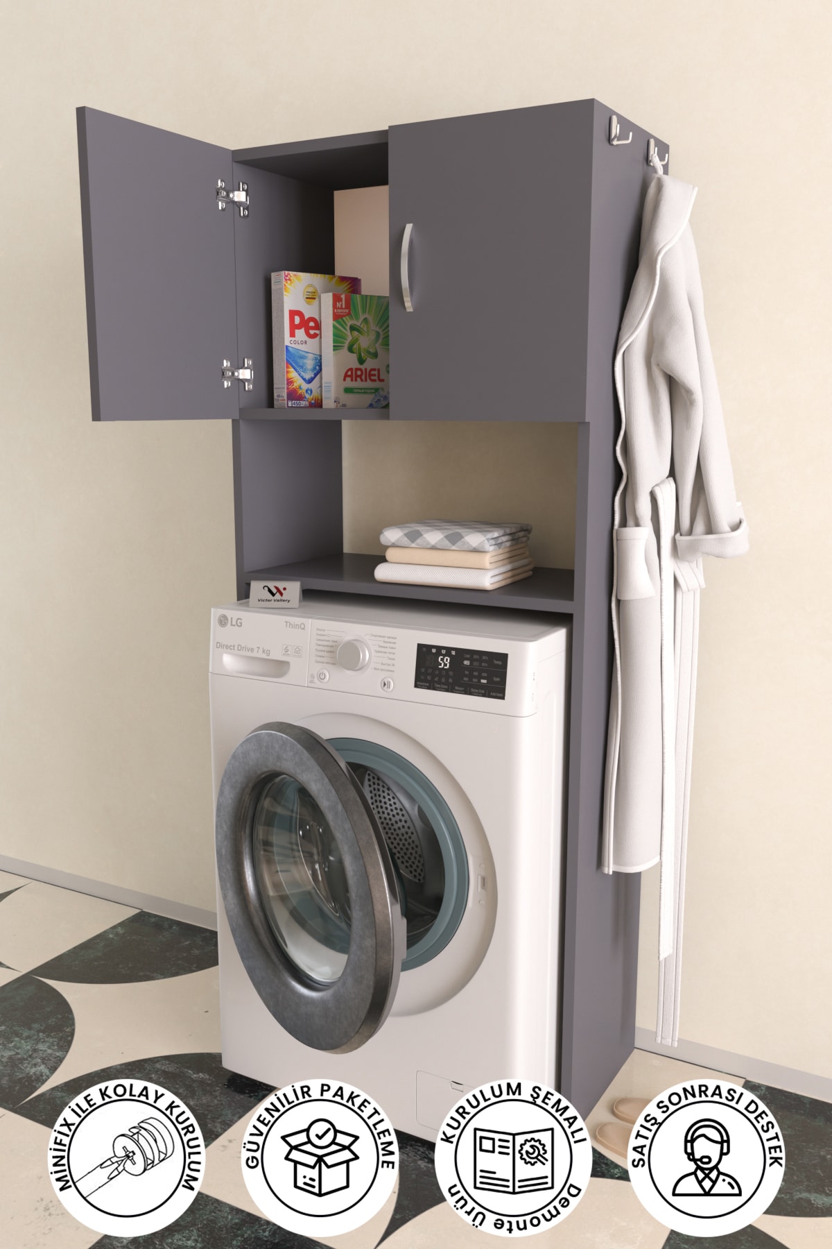 Askılıklı Çamaşır Makinesi Üstü Dolap Banyo Düzenleyici Çok Amaçlı Dolap