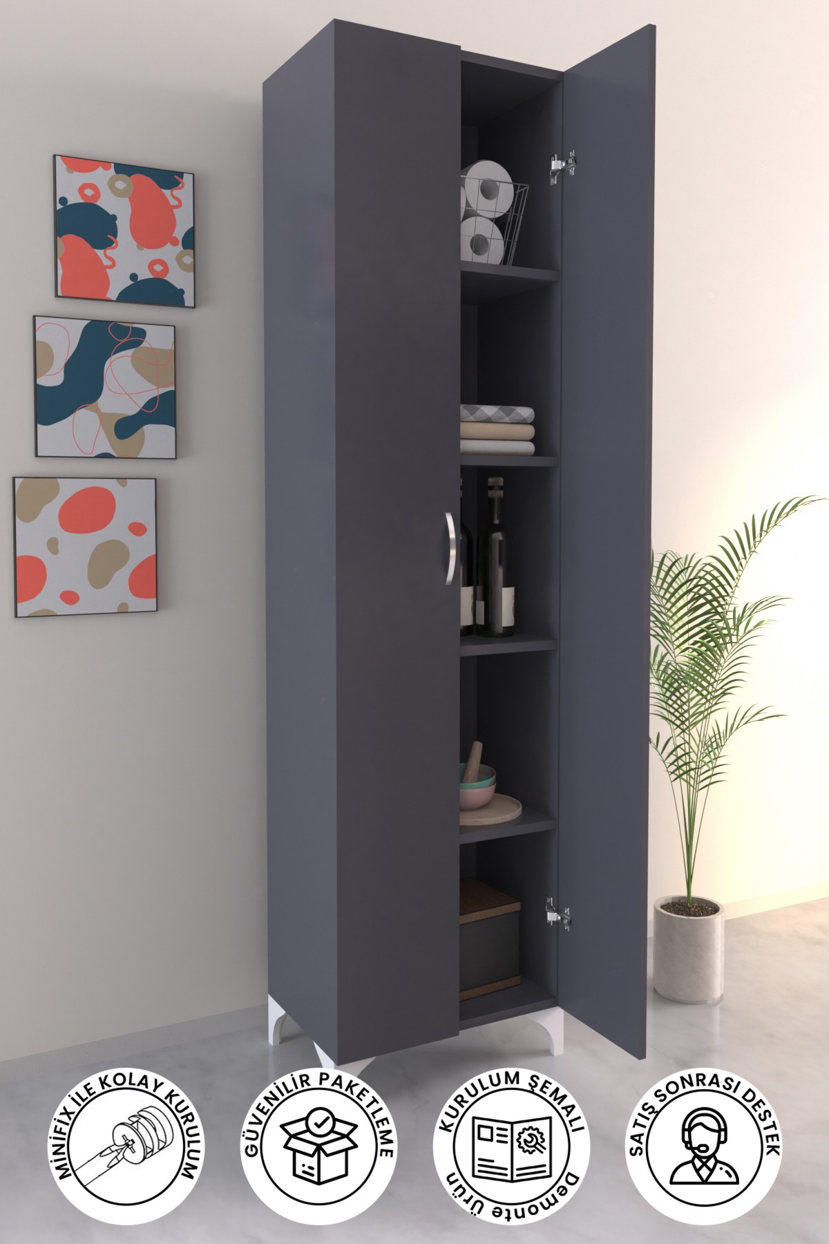 5 Raflı Çok Amaçlı Mutfak Dolabı Kiler Banyo Balkon Erzak Dolabı