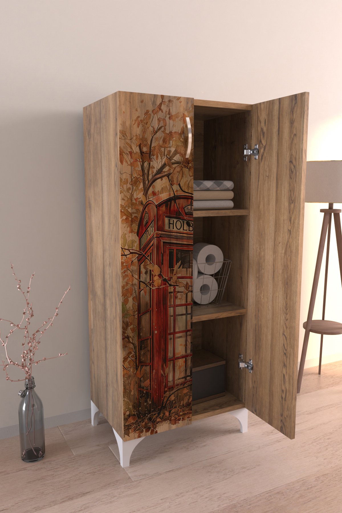 Phone Box 3 Raflı Çok Amaçlı Dolap Mutfak Salon Banyo Ofis Salon Dolabı