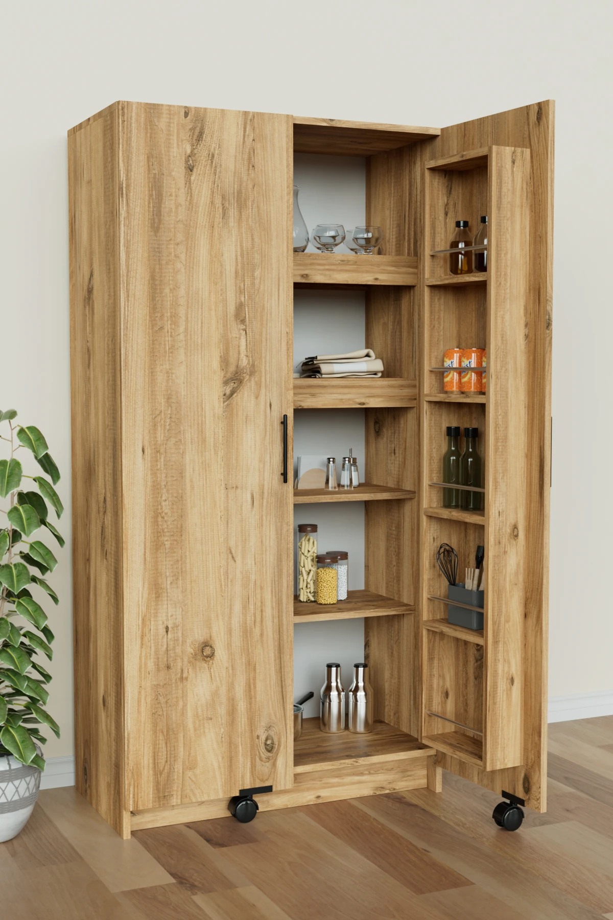 "Zelvin" 2 Kapakli Raflı Kiler Dolabı Banyo Dolabı, Mutfak Dolabı Çok Amaçlı Dolap