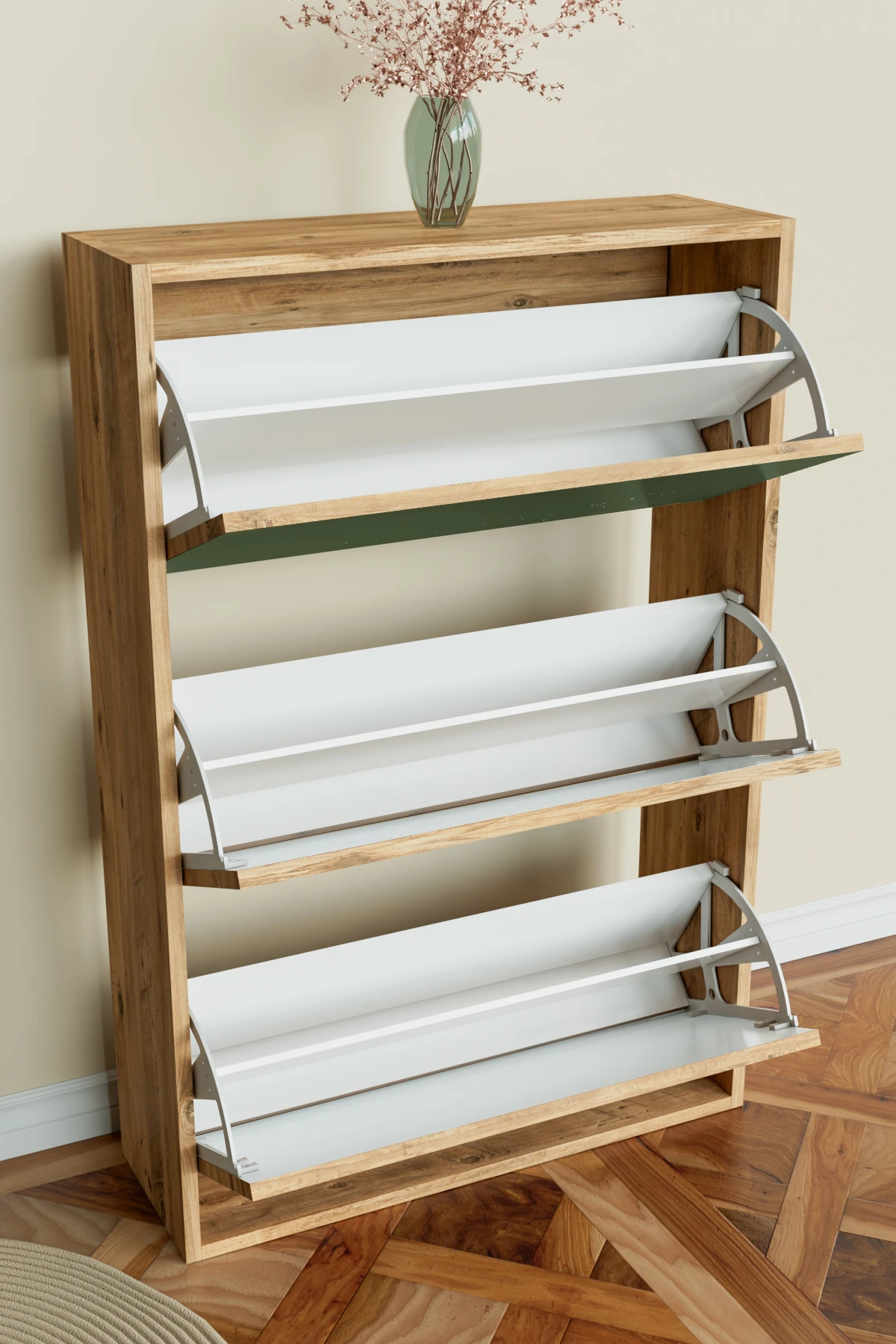 "Green" 3 Bölmeli Liovian Düşer Kapak Ayakkabılık