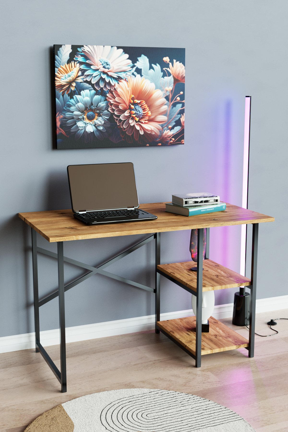 110*60 Cm 2 Raflı Çalışma Masası Metal Ofis Bilgisayar Laptop Ders Masası