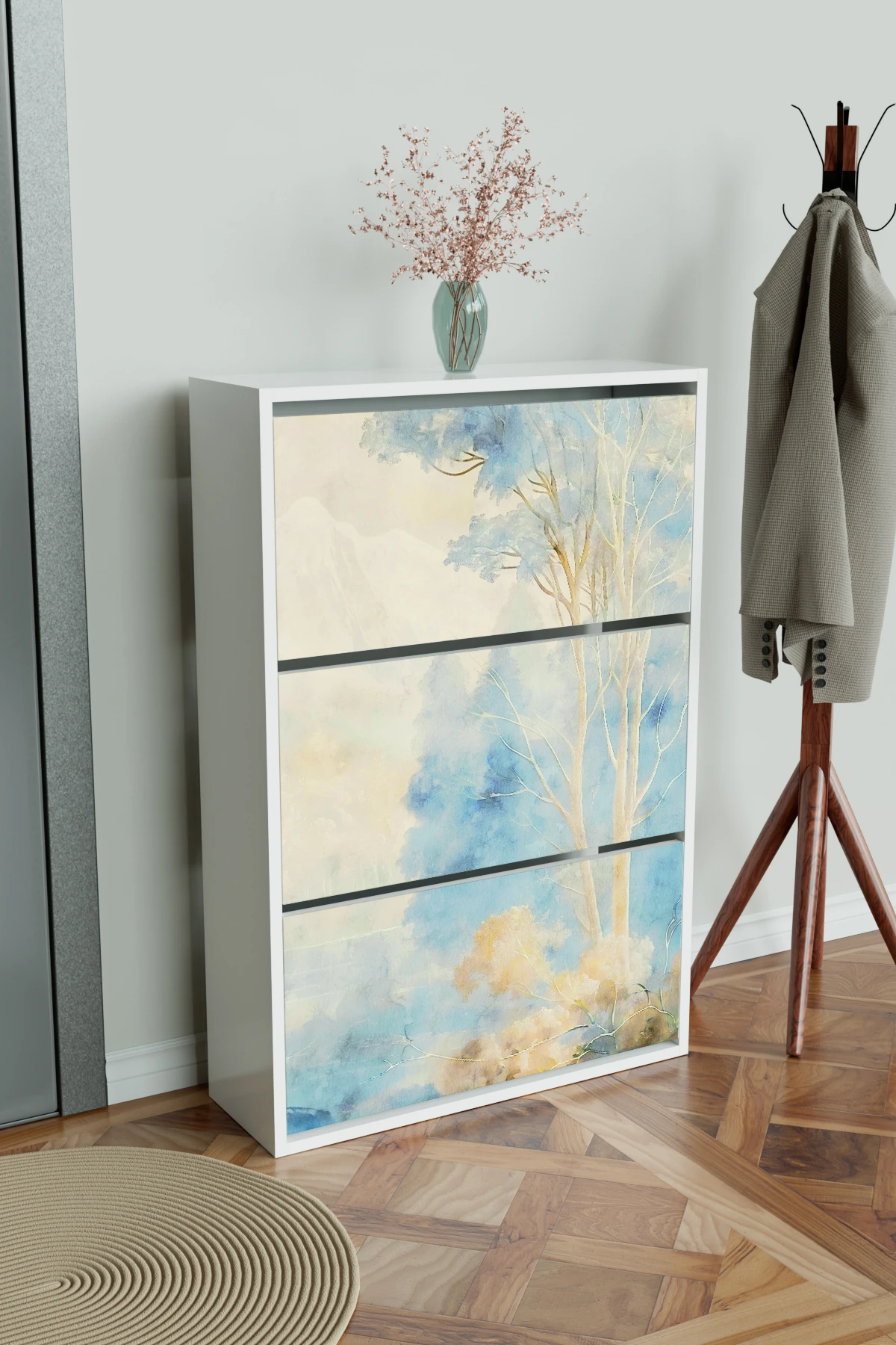 "Blue Mist" 3 Bölmeli Liovian Düşer Kapak Ayakkabılık