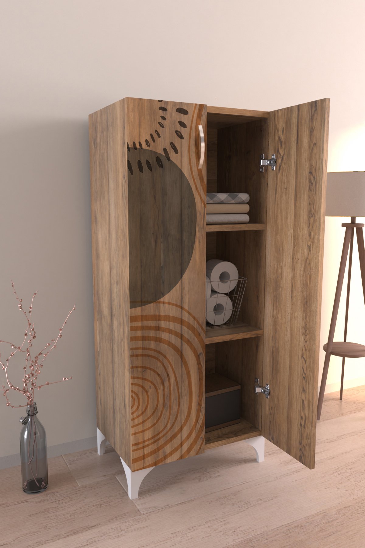 Circle Design 3 Raflı Çok Amaçlı Dolap Mutfak Salon Banyo Ofis Salon Dolabı
