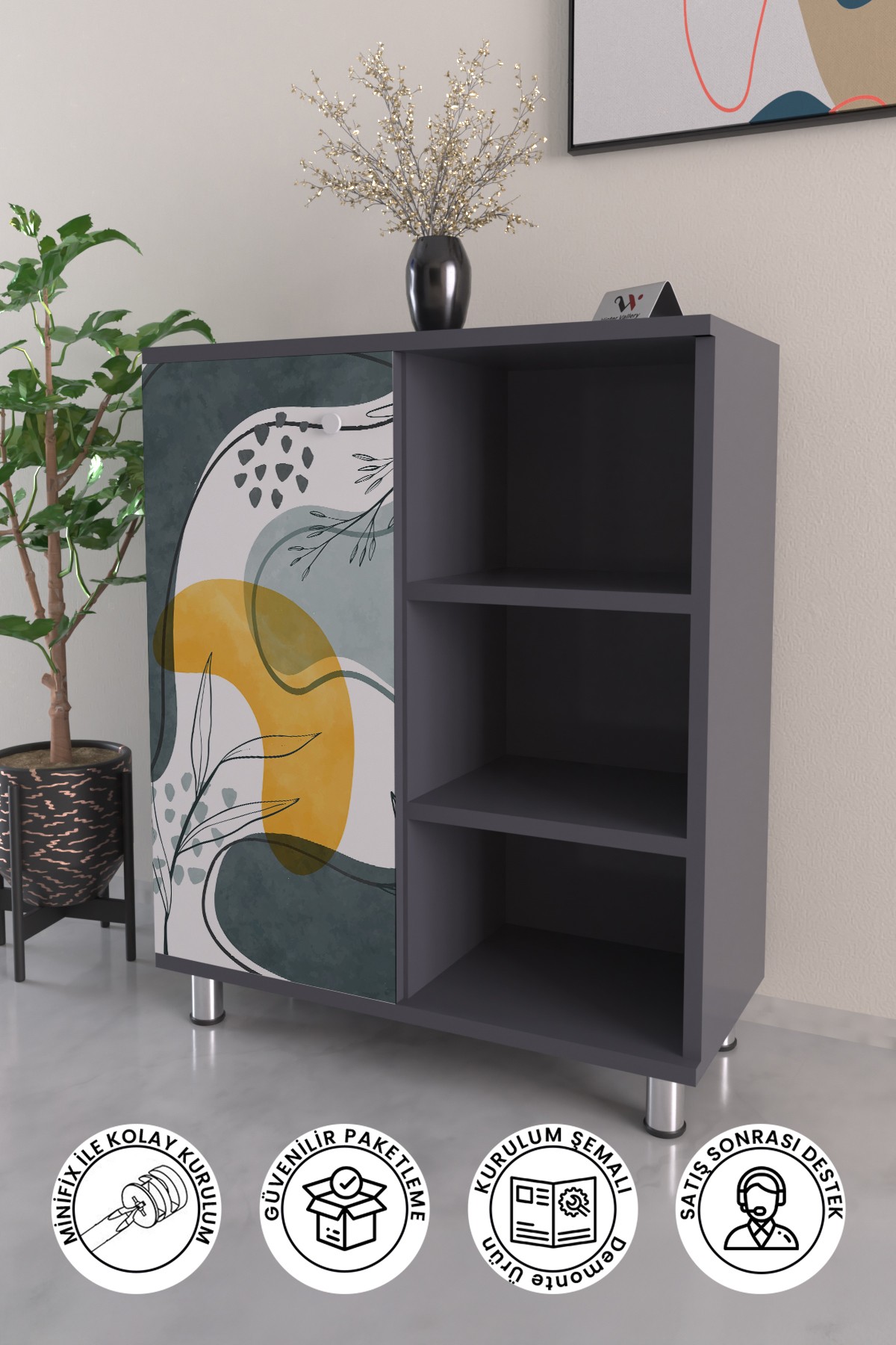 3 Raflı Tek Kapak Minimal Shape Çok Amaçlı Dolabı Mutfak Kiler Banyo Balkon Erzak Dolabı