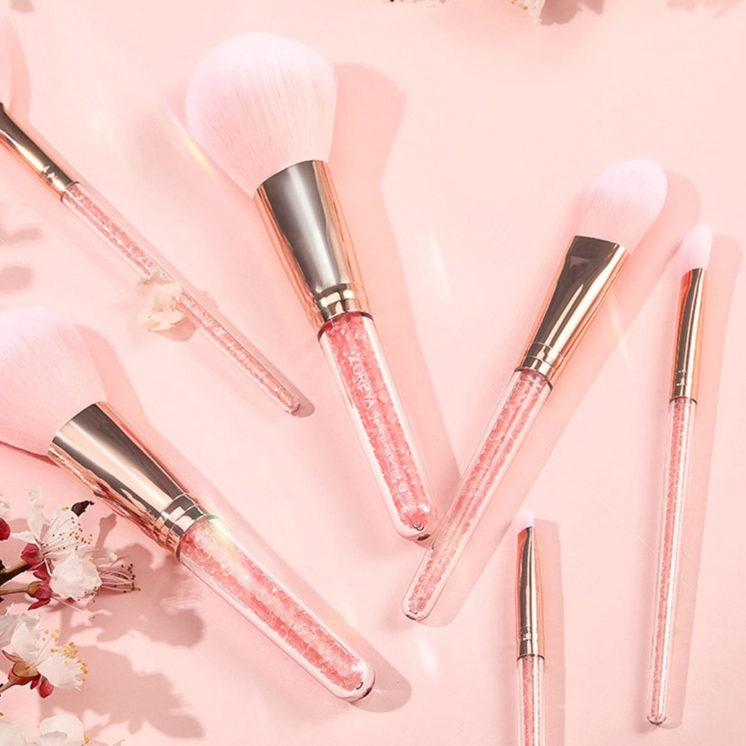 Yumuşak Pembe Makyaj Fırça Seti Pembe Deri Çanta