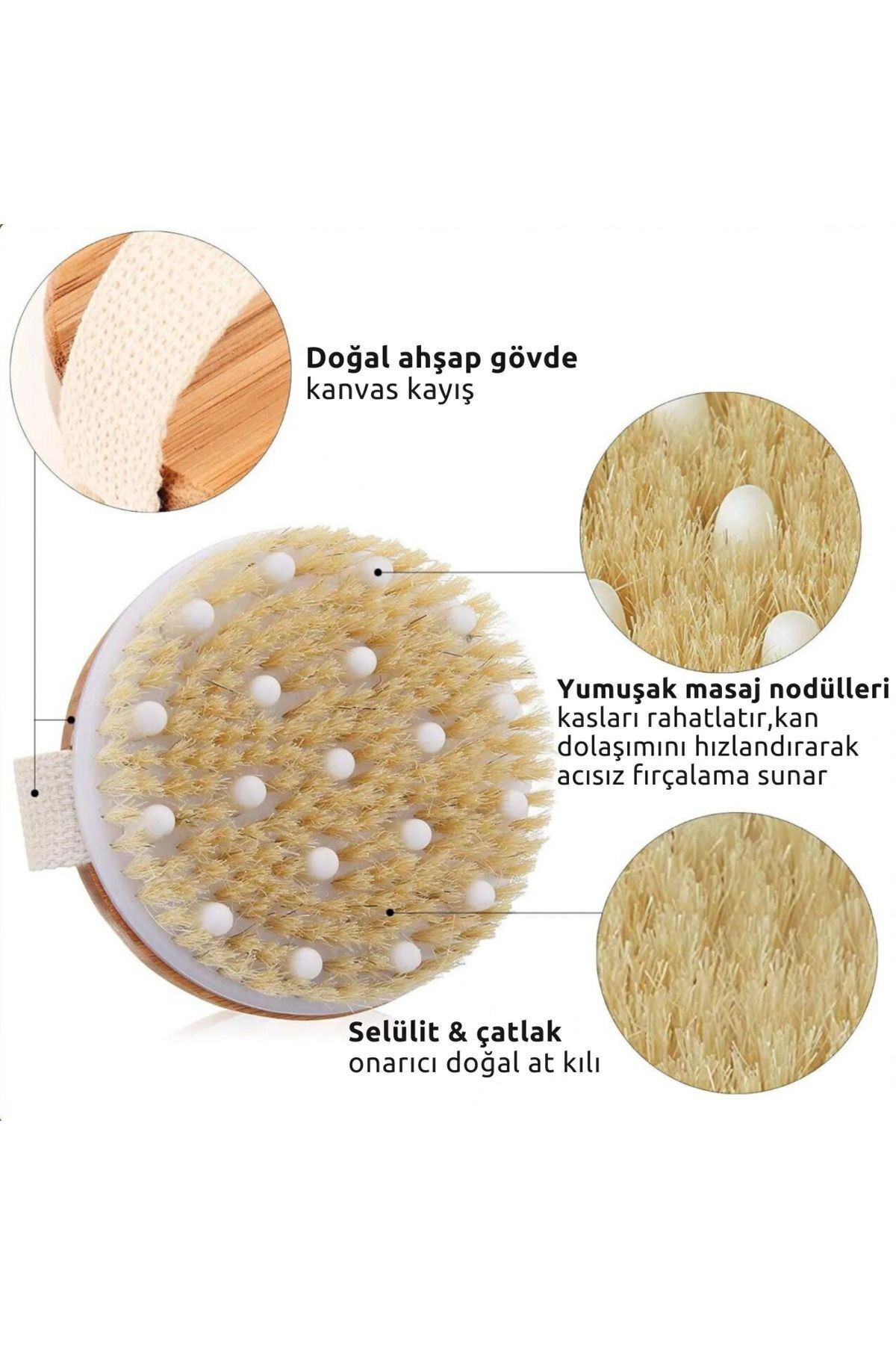 Bambu Doğal At Kılı Selülit Vücut Fırçası