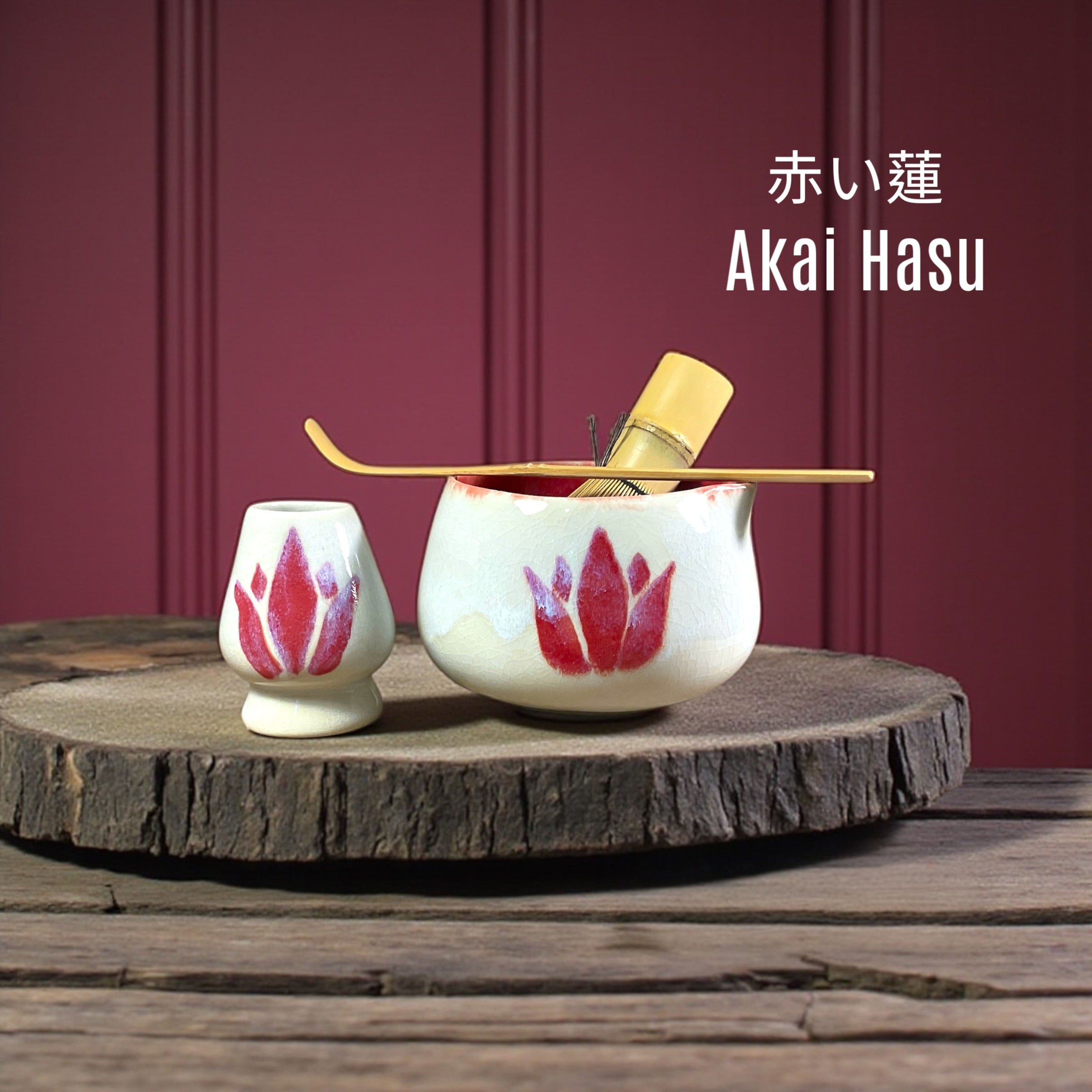Akai Hasu - Kırmızı Lotus - El Yapımı Matcha Seti (2 Parça)