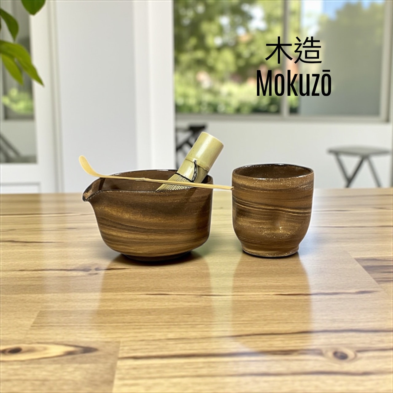 Mokuzō – El Yapımı Seramik Matcha Kasesi Chawan & Yunomi  (2 Parça)