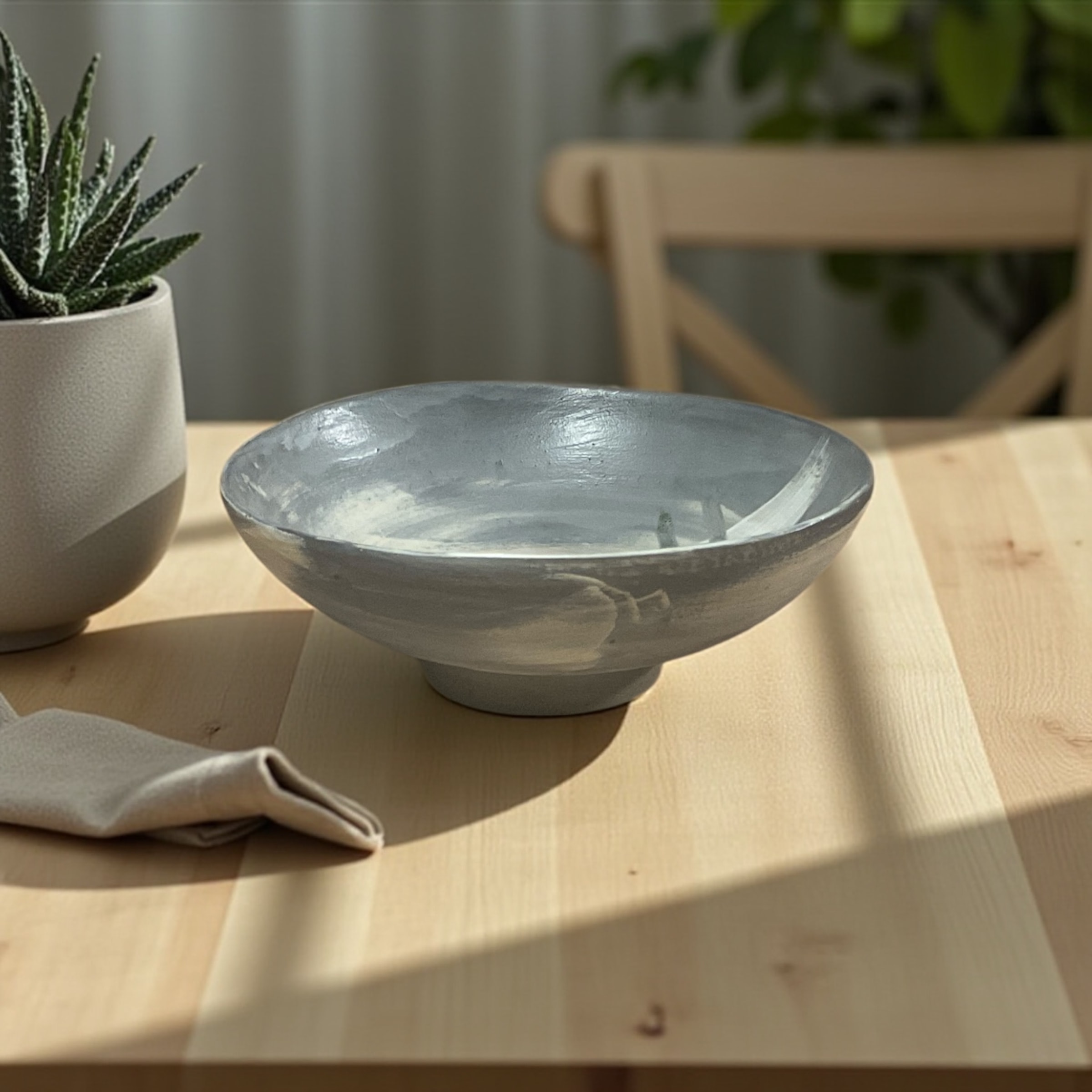 El Yapımı Seramik Kase - 17 cm Gri & Krem Tonlarında Minimal Desen