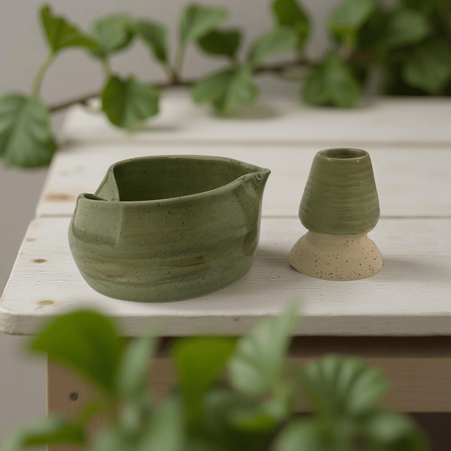 Midori – El Yapımı Matcha Seremoni Seti (Matcha Kasesi + Chasen Standı)