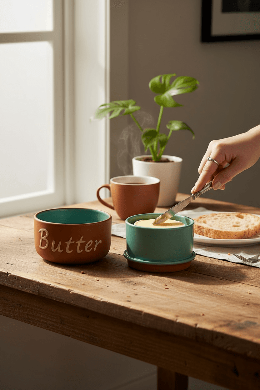 French Butter Dish – El Yapımı Seramik Tereyağı Kabı