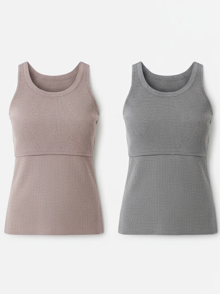 2'li Kolsuz Triko Emzirme Seti - Pembe & Gri