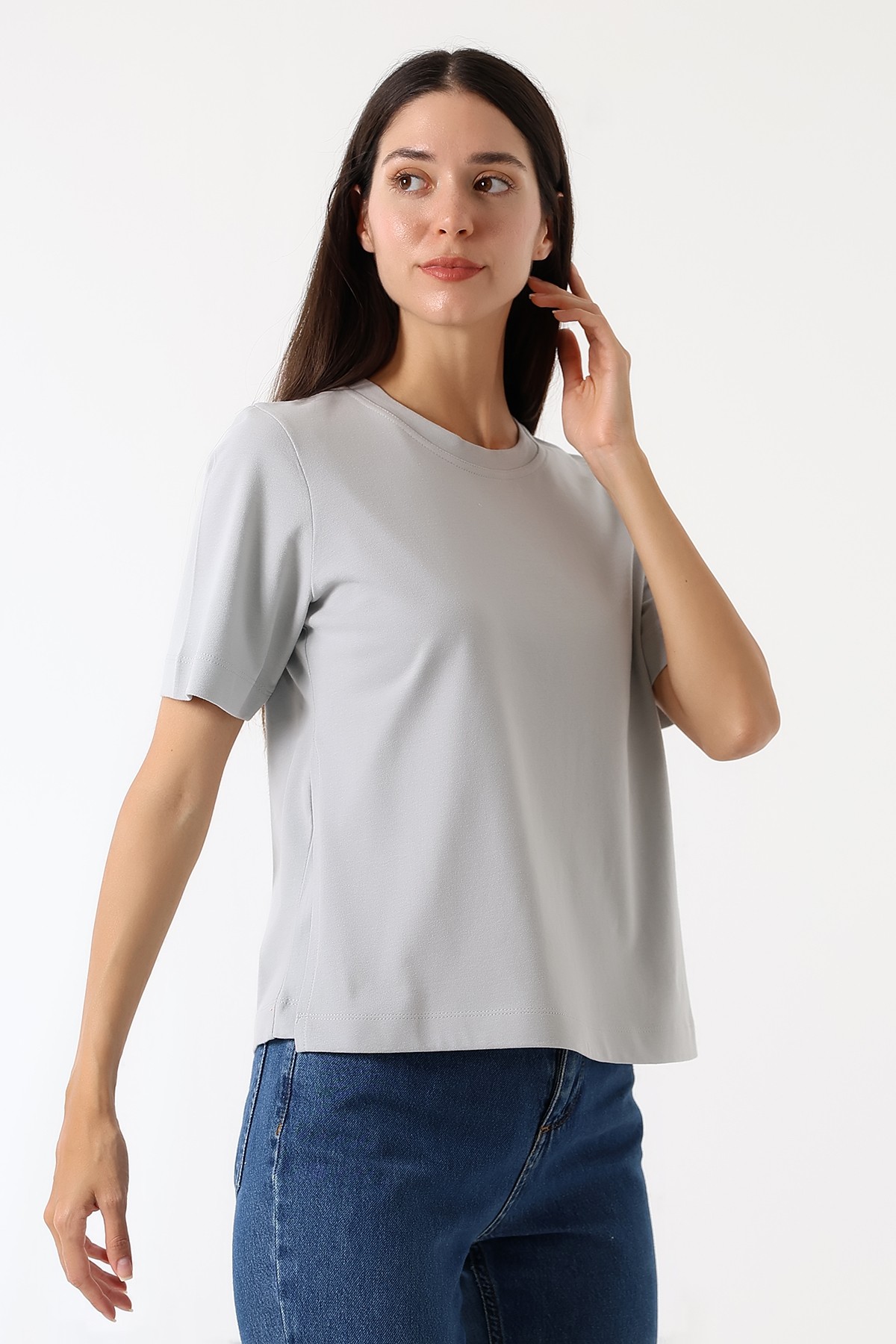 Croise Tee – Overlap Emzirme T-Shirt / Buz Gri
