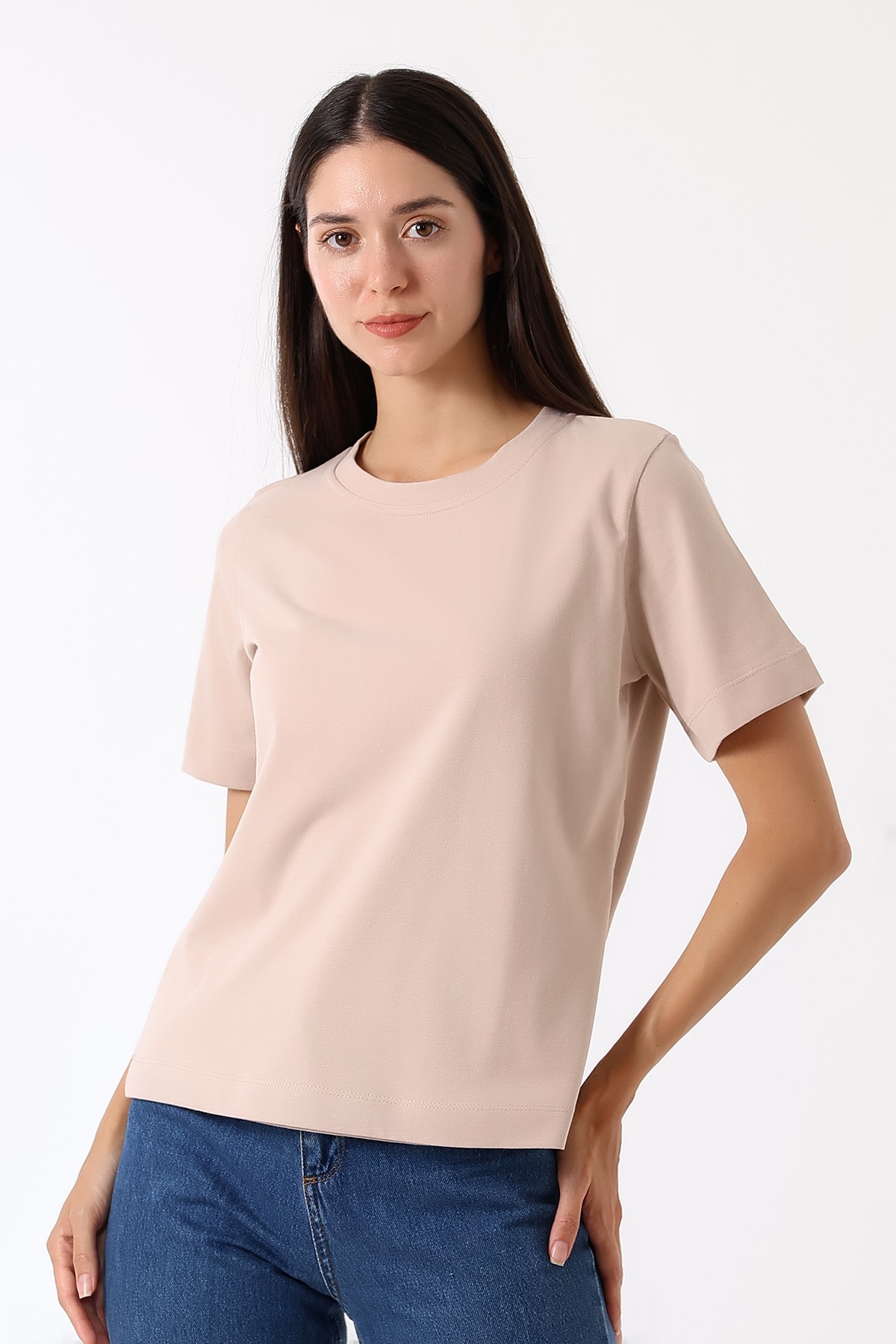 Croise Tee – Overlap Emzirme T-Shirt / Pudra Bej