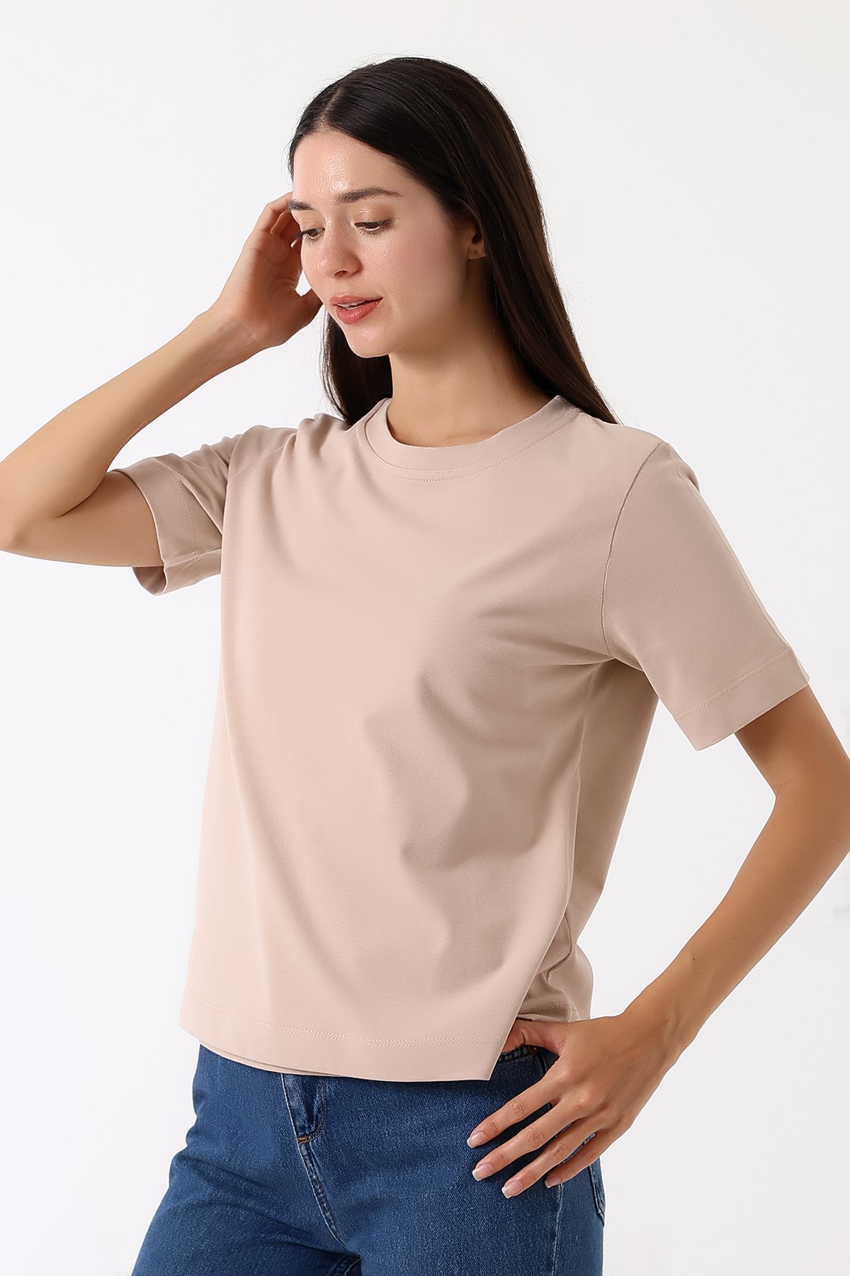 Croise Tee – Overlap Emzirme T-Shirt / Pudra Bej