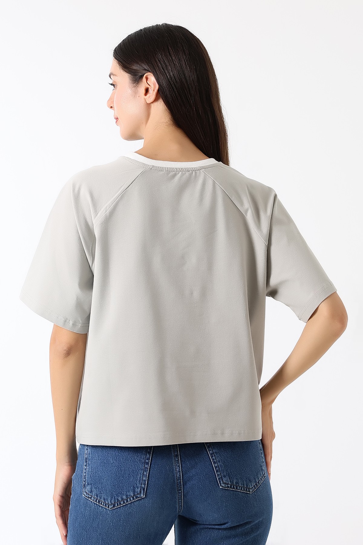 Zippe Raglan Tee – Fermuarlı Emzirme T-Shirt / Ada Gri