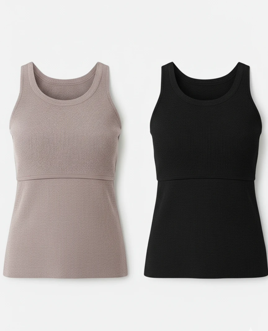 2'li Kolsuz Triko Emzirme Seti - Pembe & Siyah