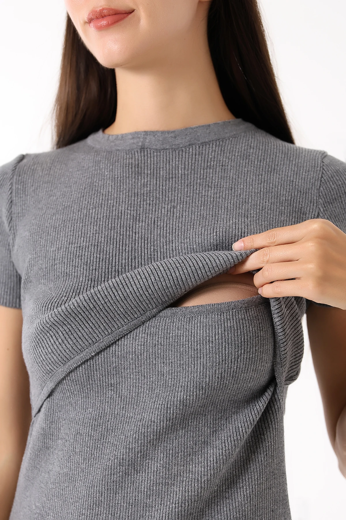 2'li Triko Emzirme Özellikli Elbise Pembe & Gri