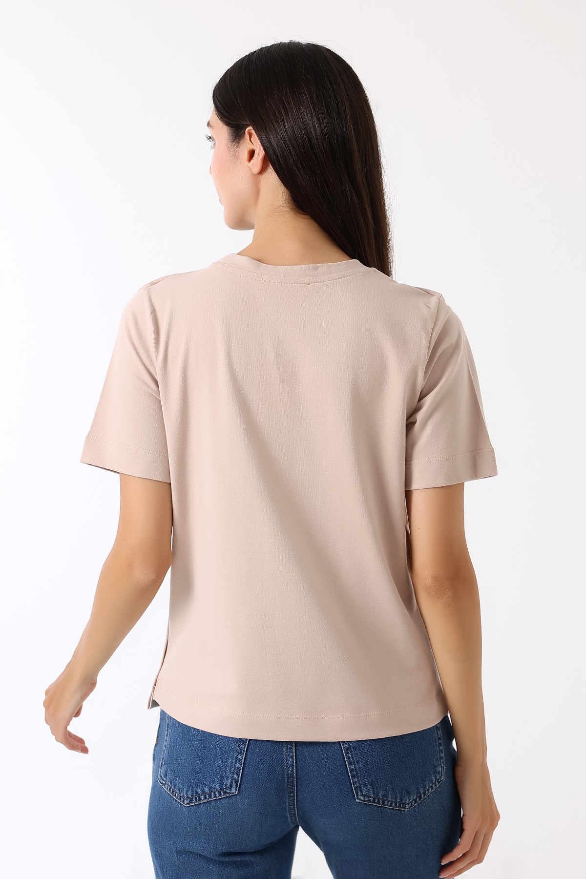 Croise Tee – Overlap Emzirme T-Shirt / Pudra Bej
