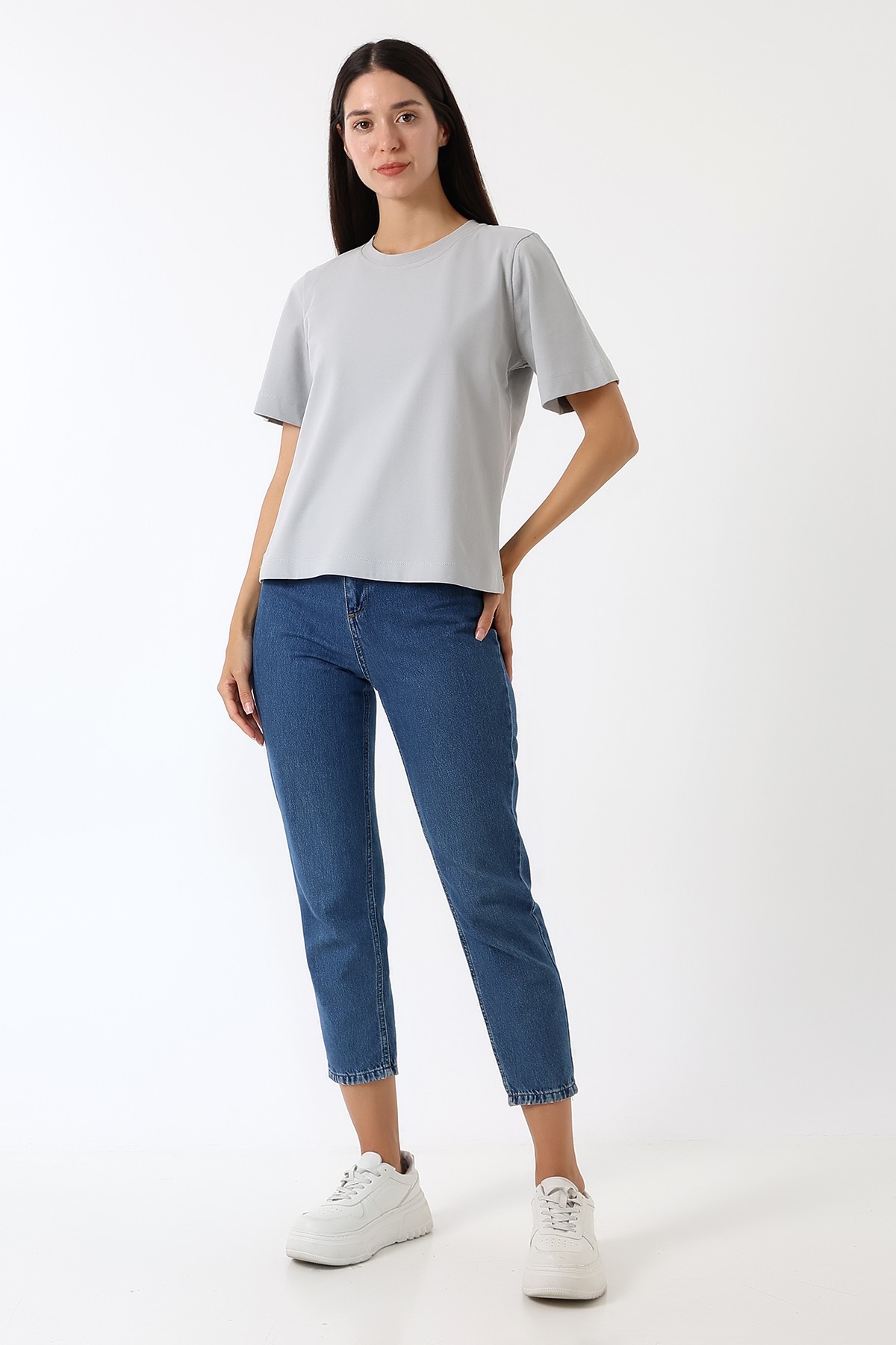Croise Tee – Overlap Emzirme T-Shirt / Buz Gri