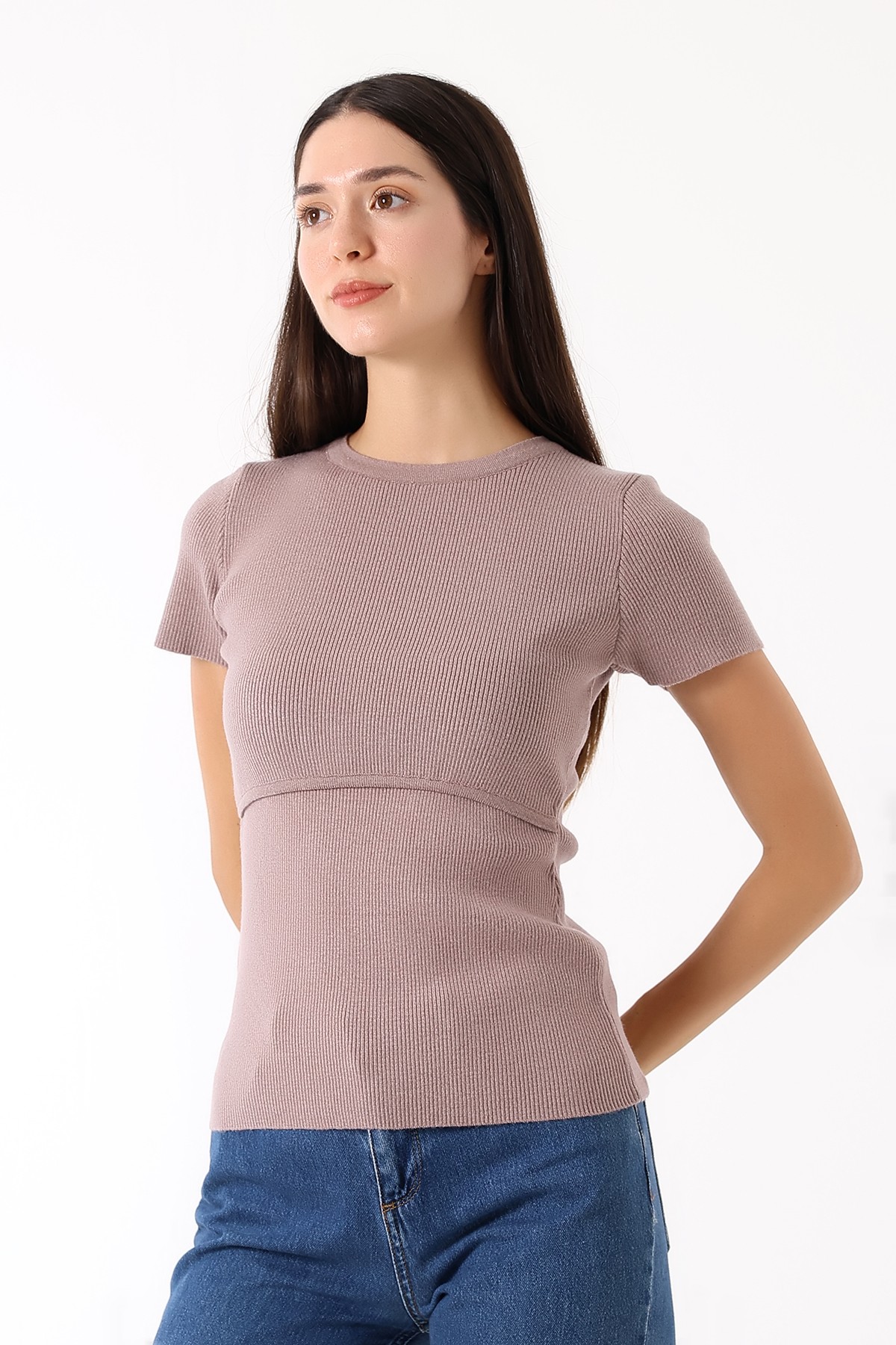 Nour Tee – Triko Emzirme T-Shirt / Gül Kurusu