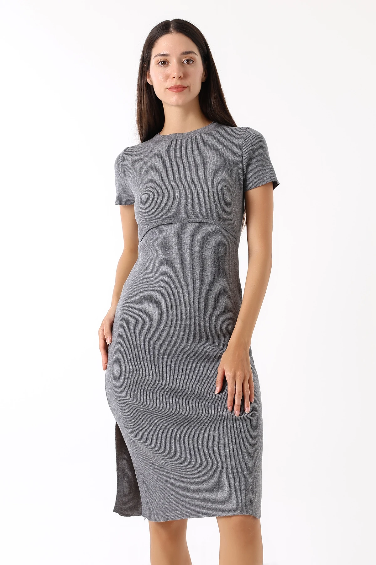 2'li Triko Emzirme Özellikli Elbise Pembe & Gri