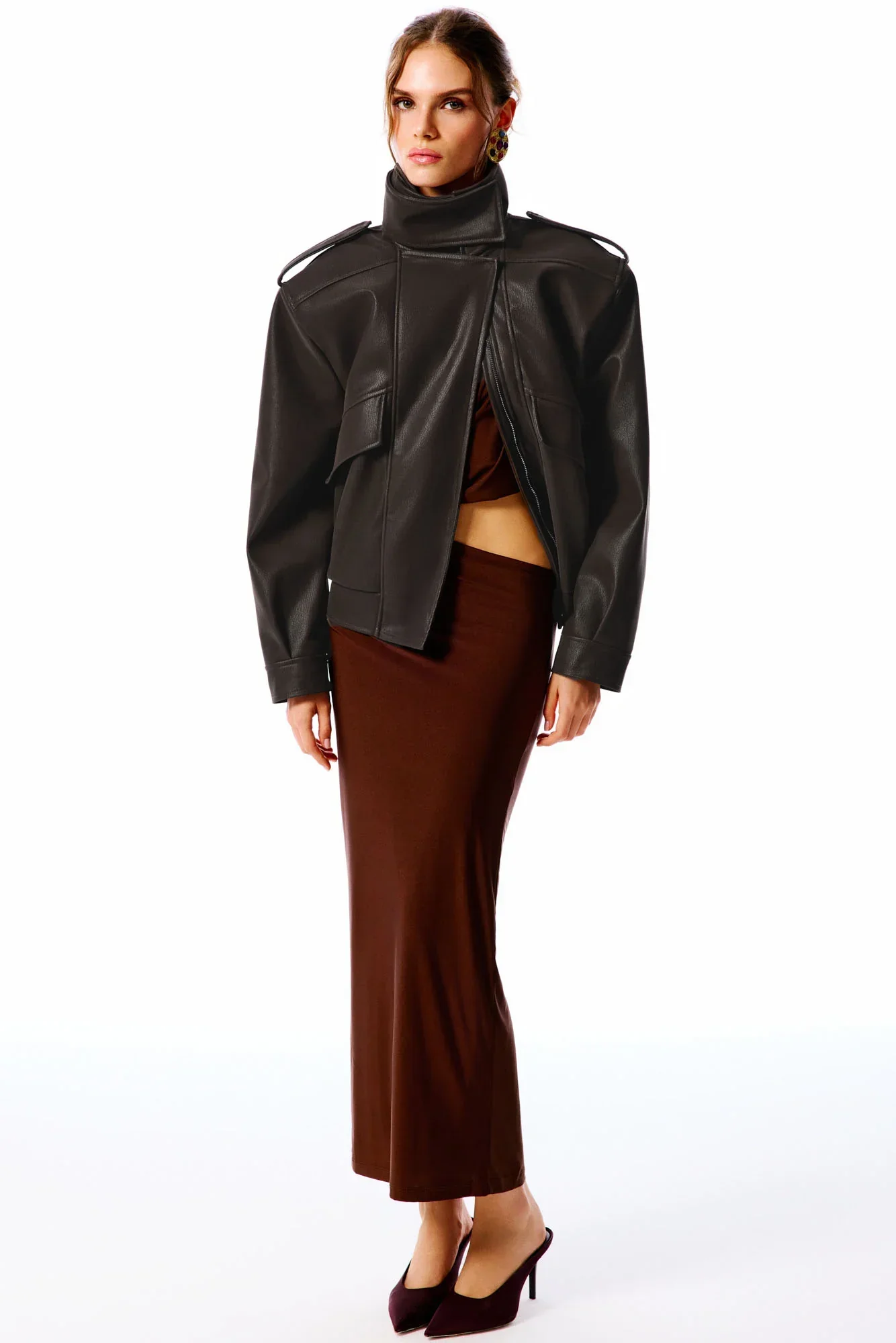 ARINA Süet Görünümlü Deri Ceket - Kahverengi